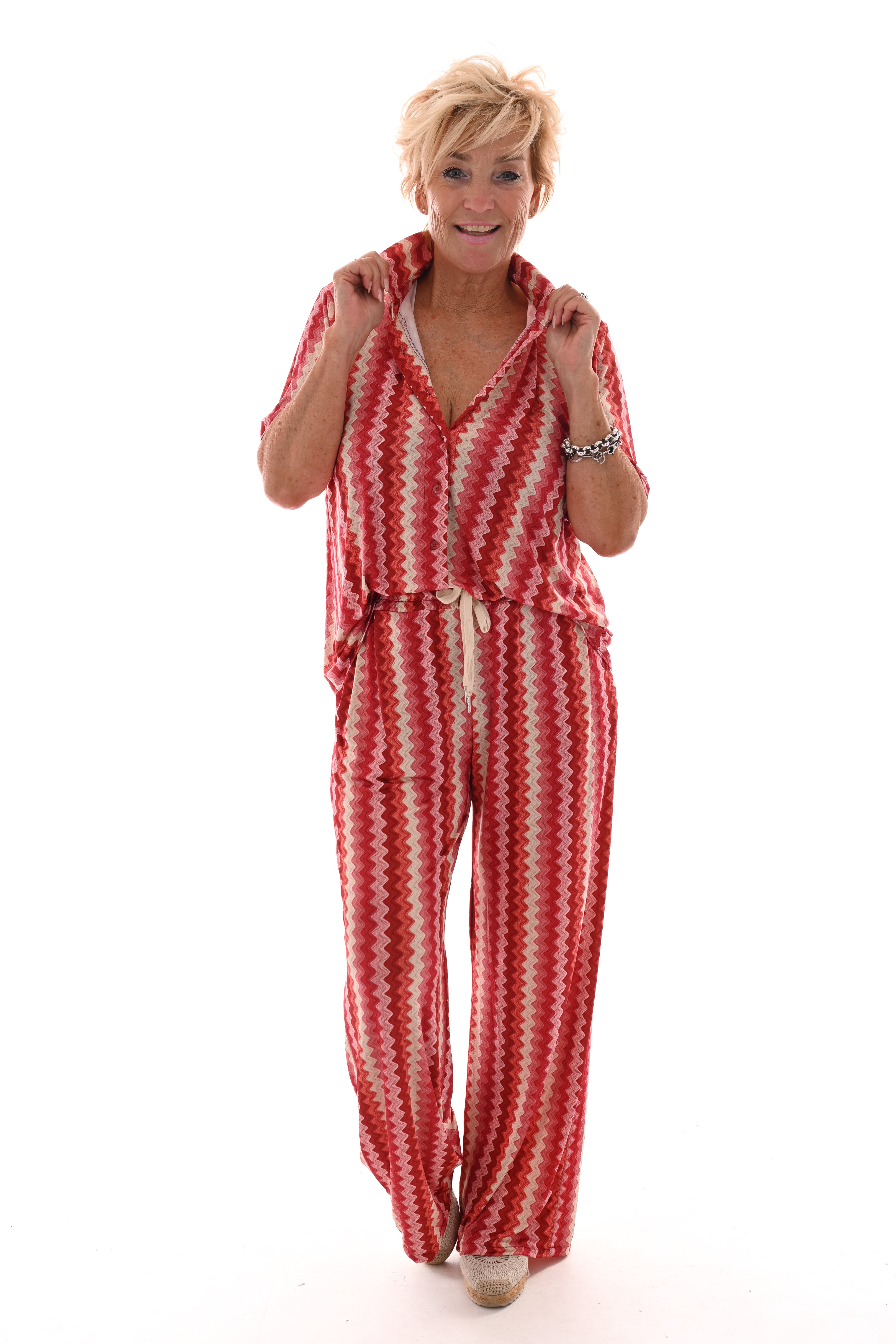 Tweedelig set korte mouwen zigzag rood