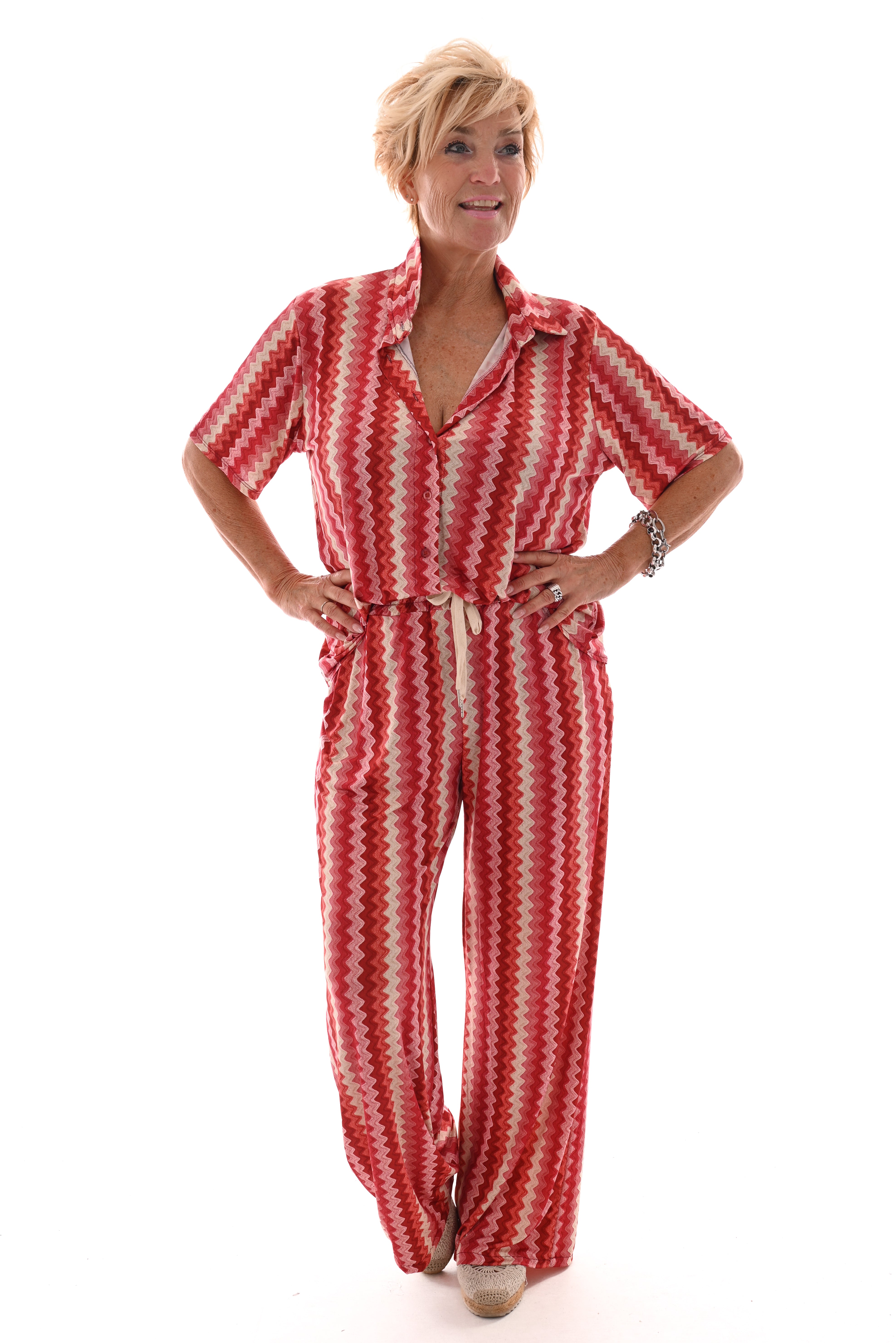 Tweedelig set korte mouwen zigzag rood