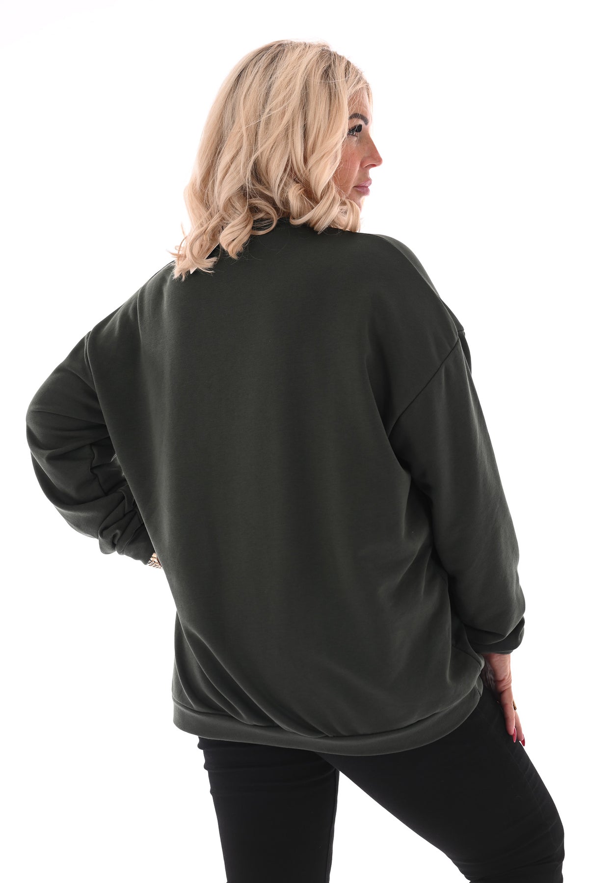 Oversized sweater ronde hals uni legergroen