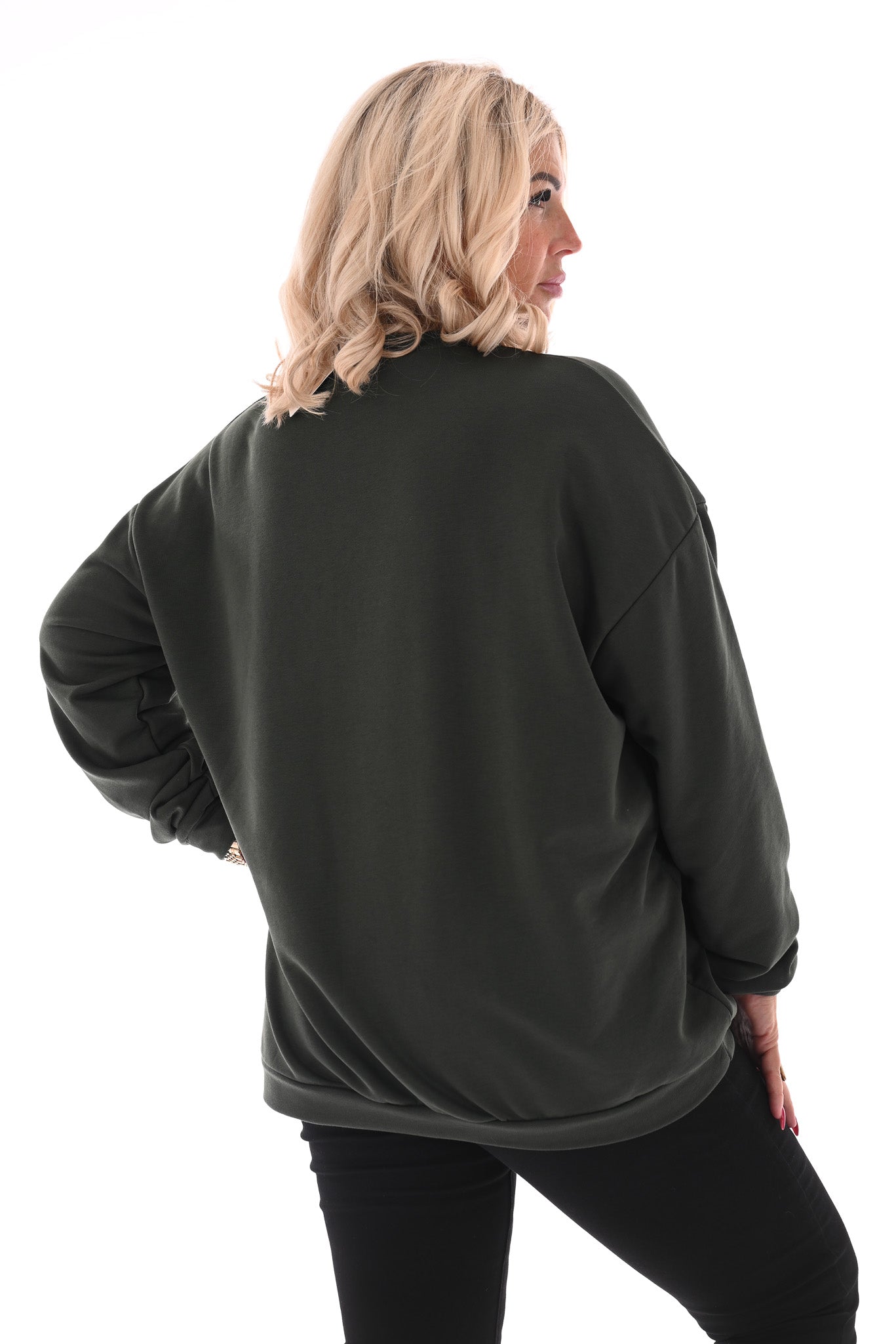 Oversized sweater ronde hals uni legergroen