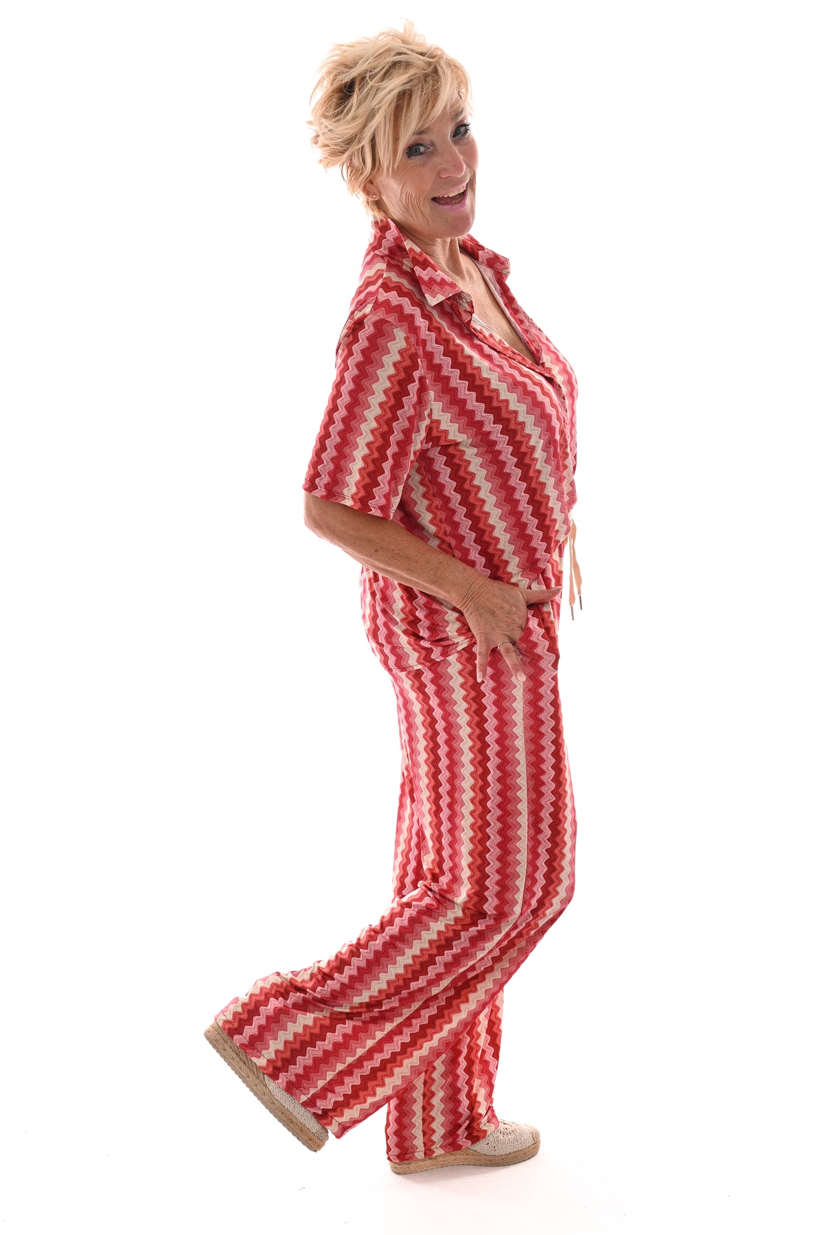 Tweedelig set korte mouwen zigzag rood