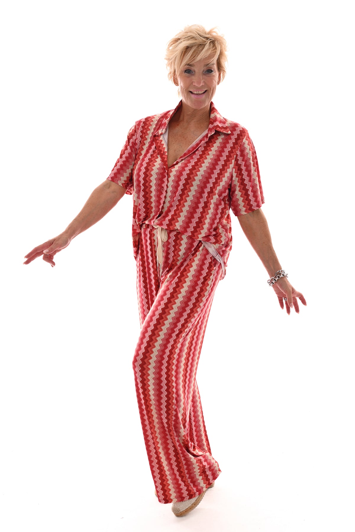 Tweedelig set korte mouwen zigzag rood
