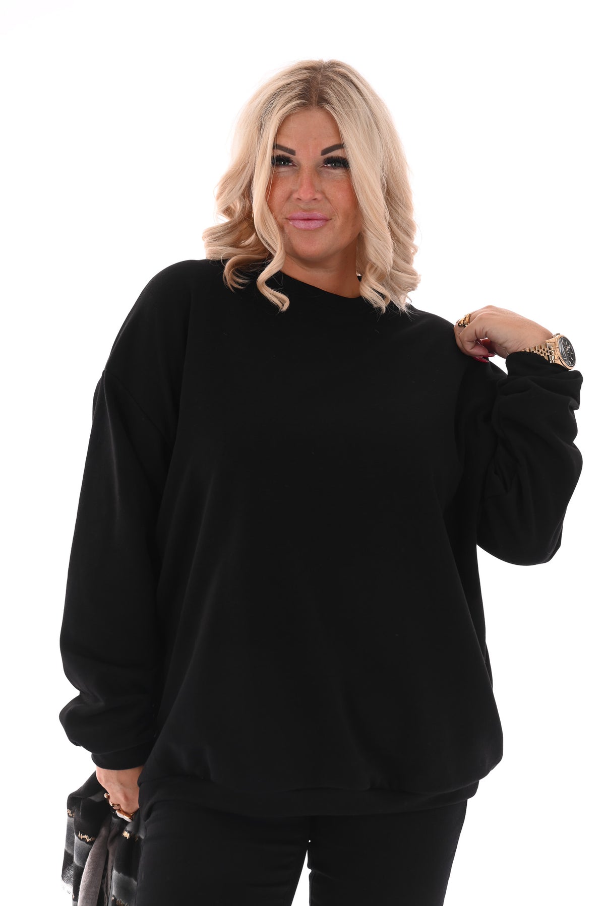 Oversized sweater ronde hals uni zwart