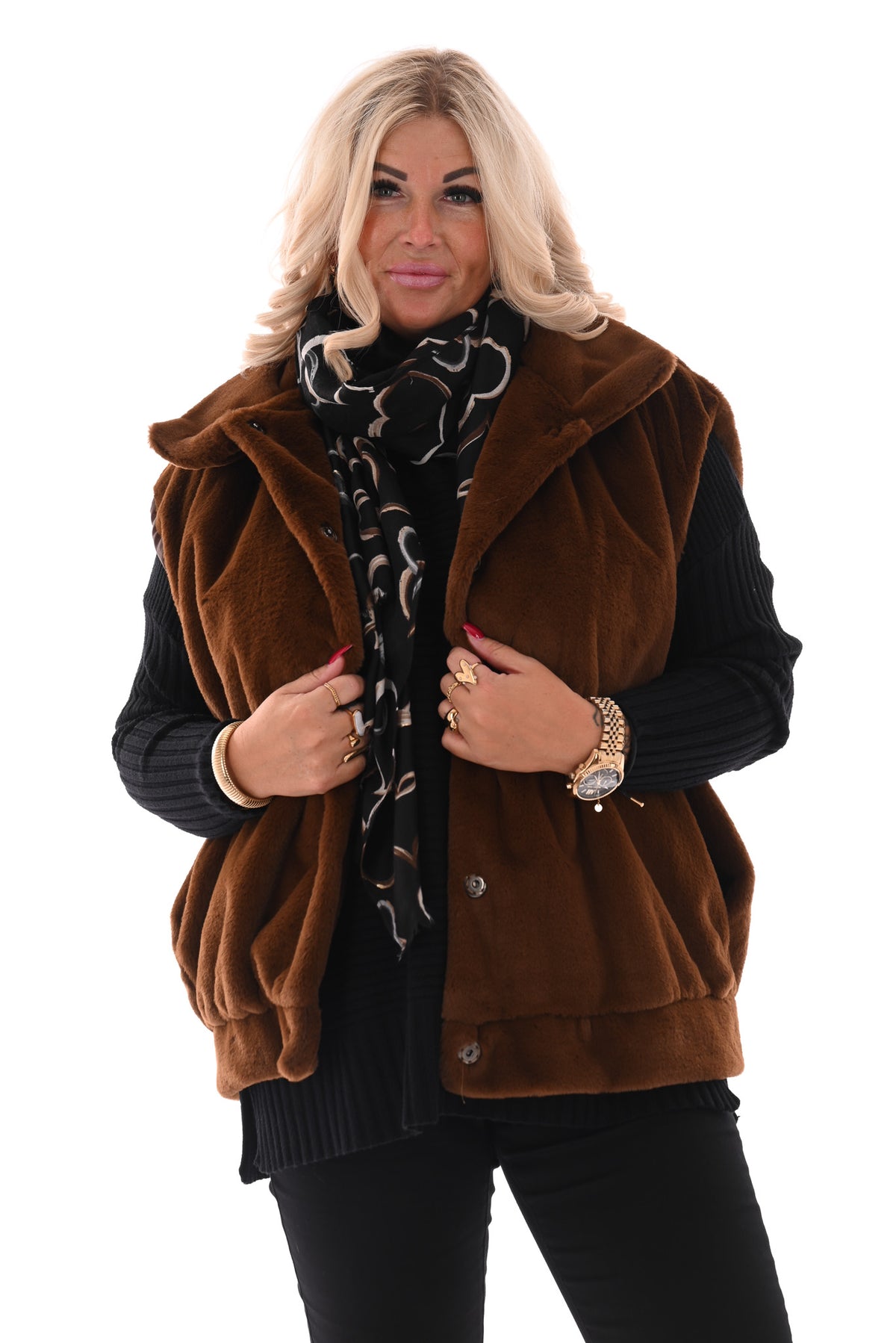 Gilet faux fur met zakken bruin