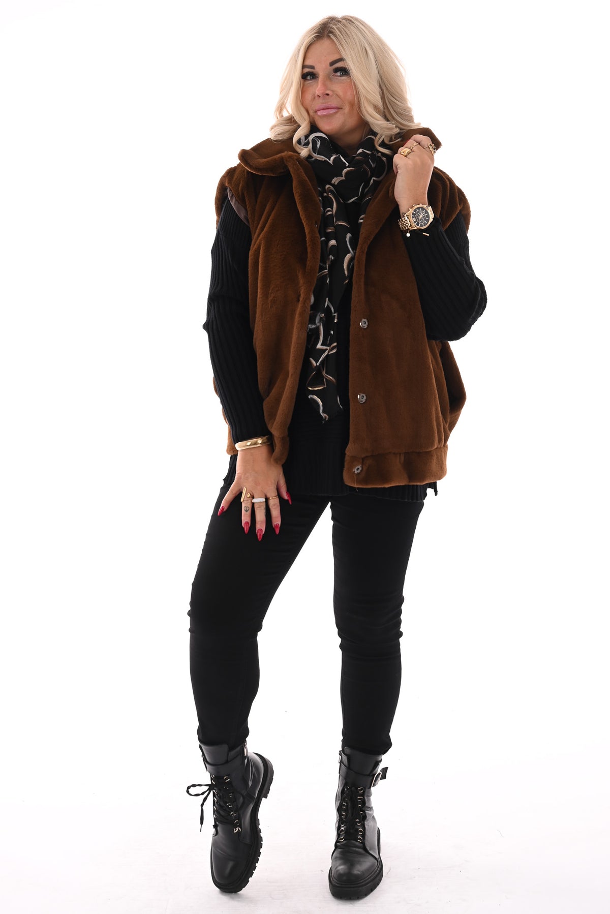 Gilet faux fur met zakken bruin