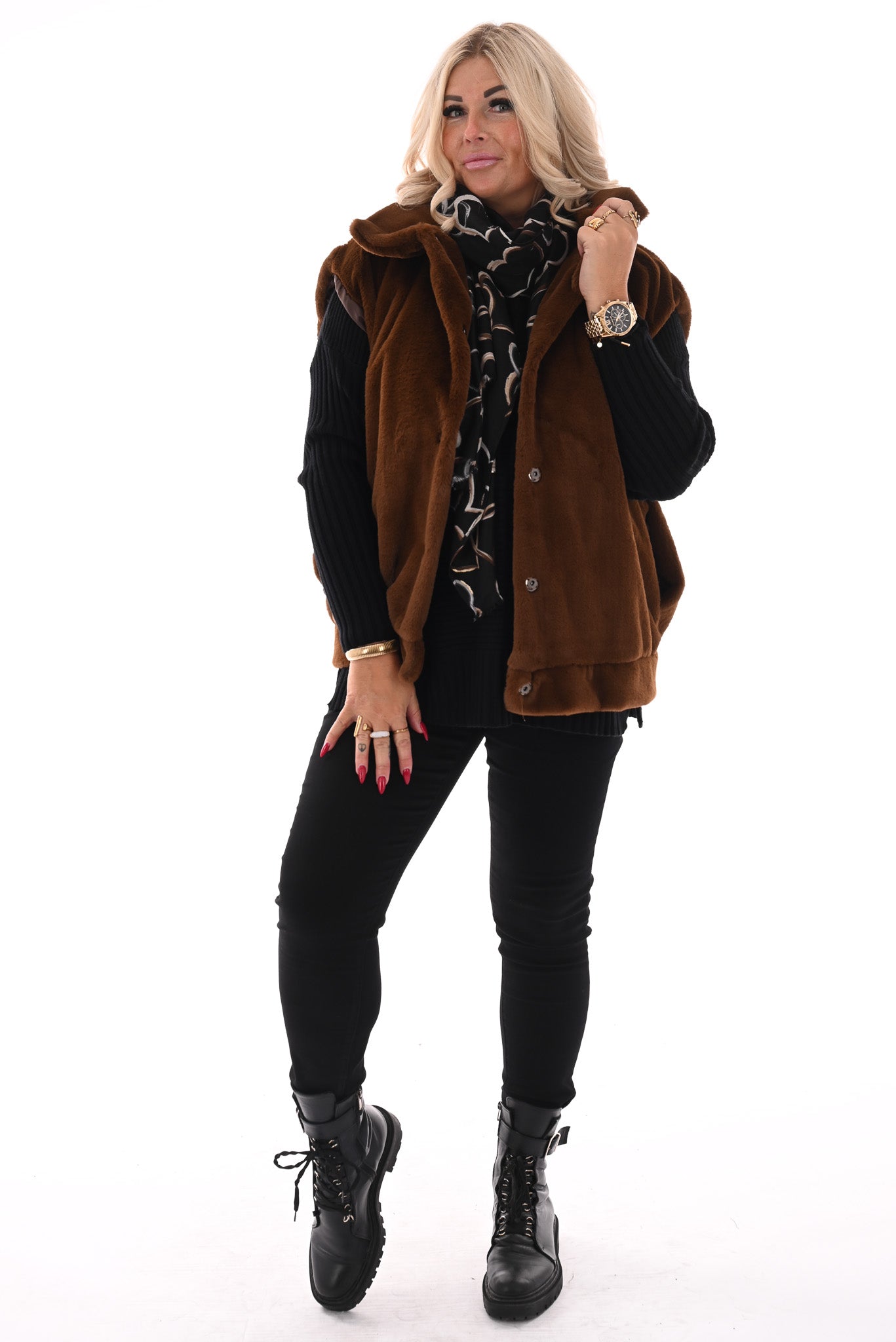 Gilet faux fur met zakken bruin