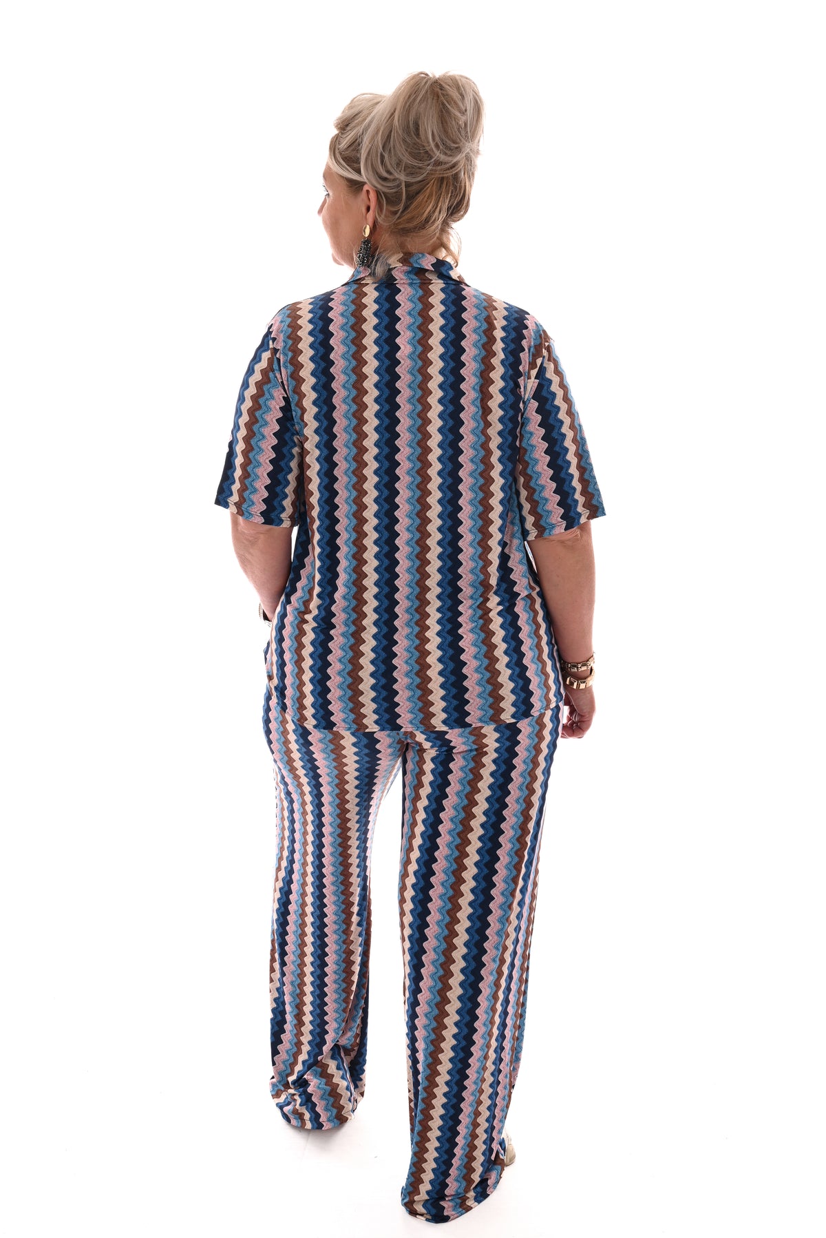 Tweedelig set korte mouwen zigzag blauw
