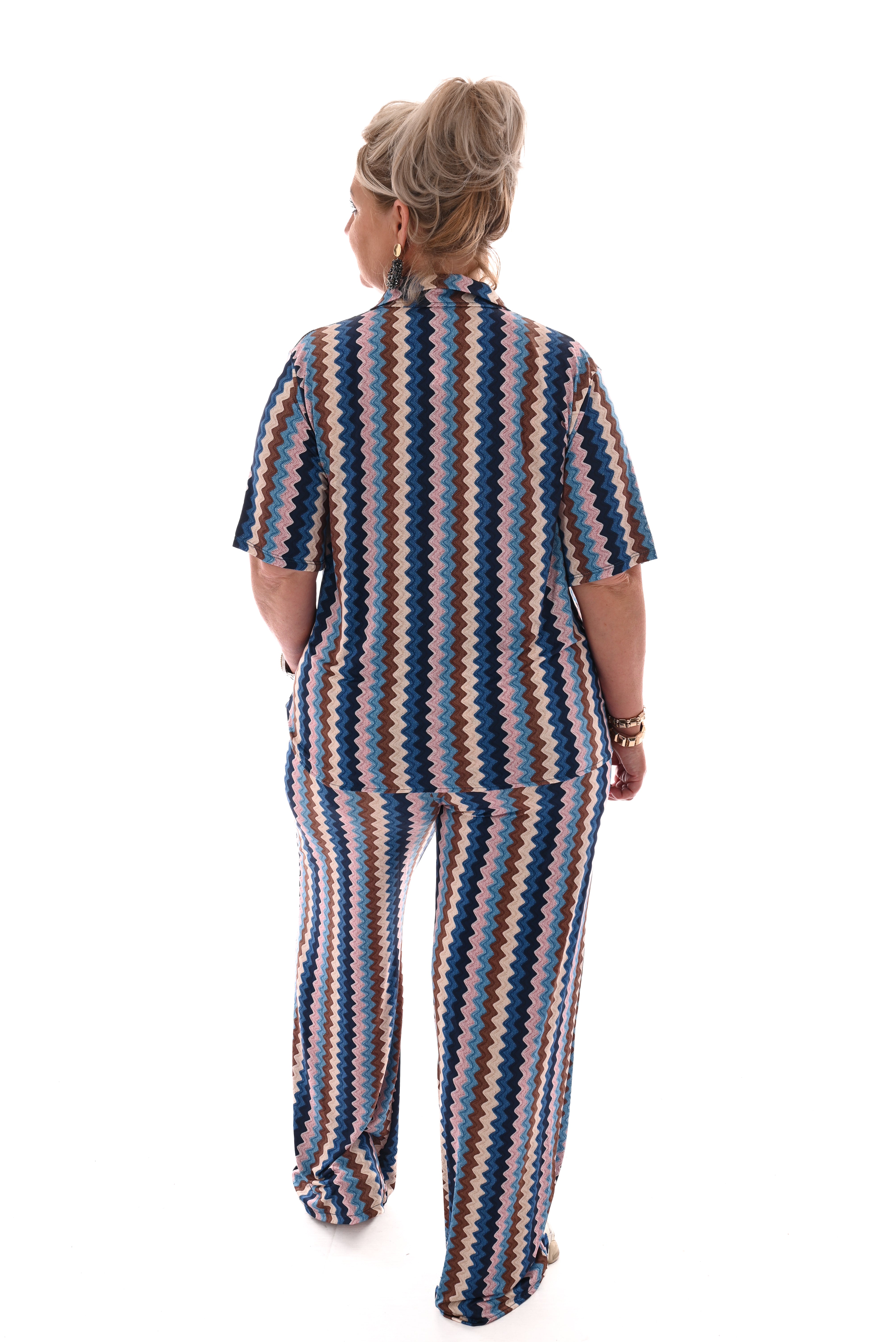 Tweedelig set korte mouwen zigzag blauw