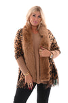 Omslagdoek panterprint met faux fur camel