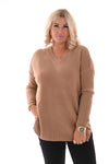 Trui lijnen v-hals camel