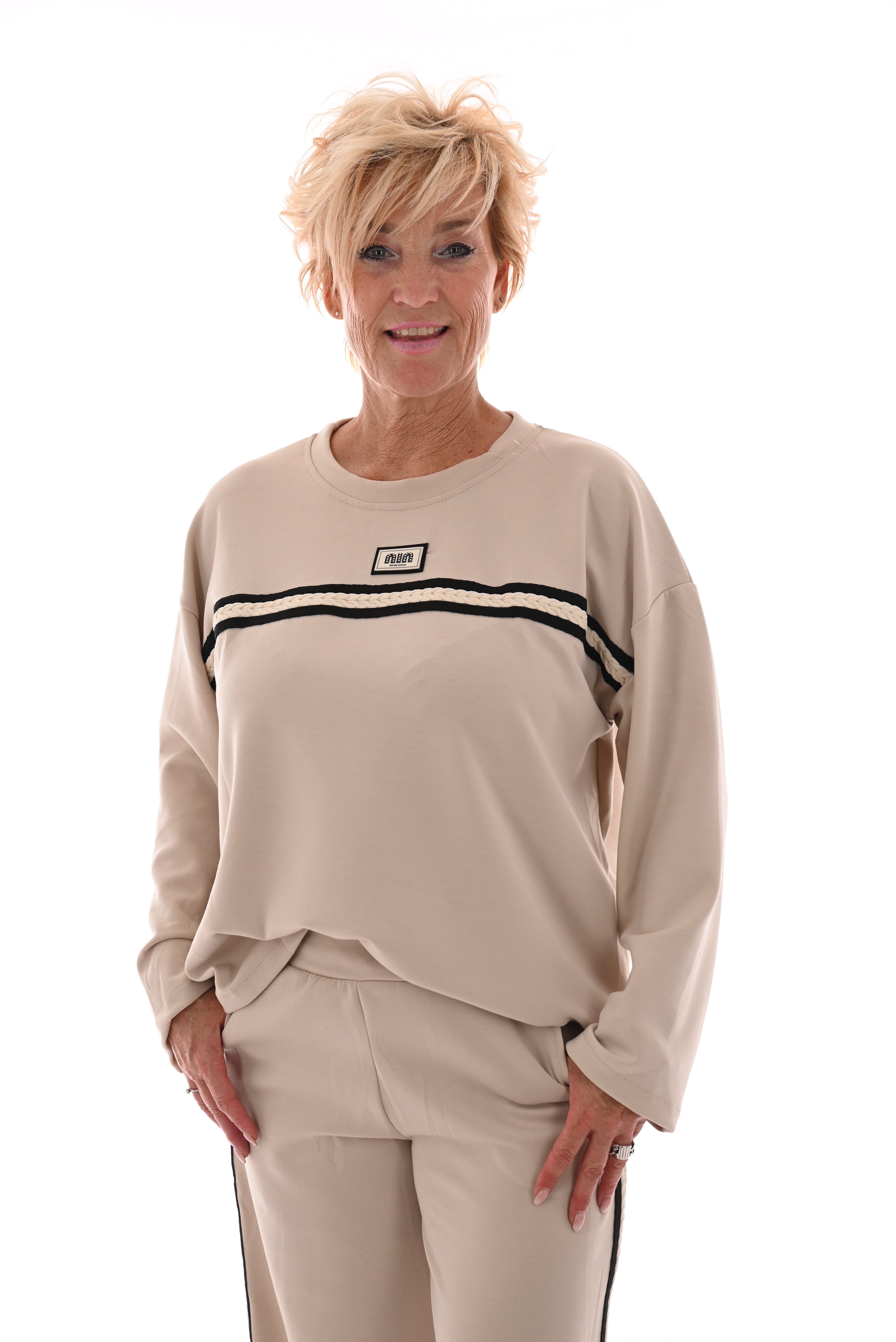 Tweedelig set nin strepenbies beige