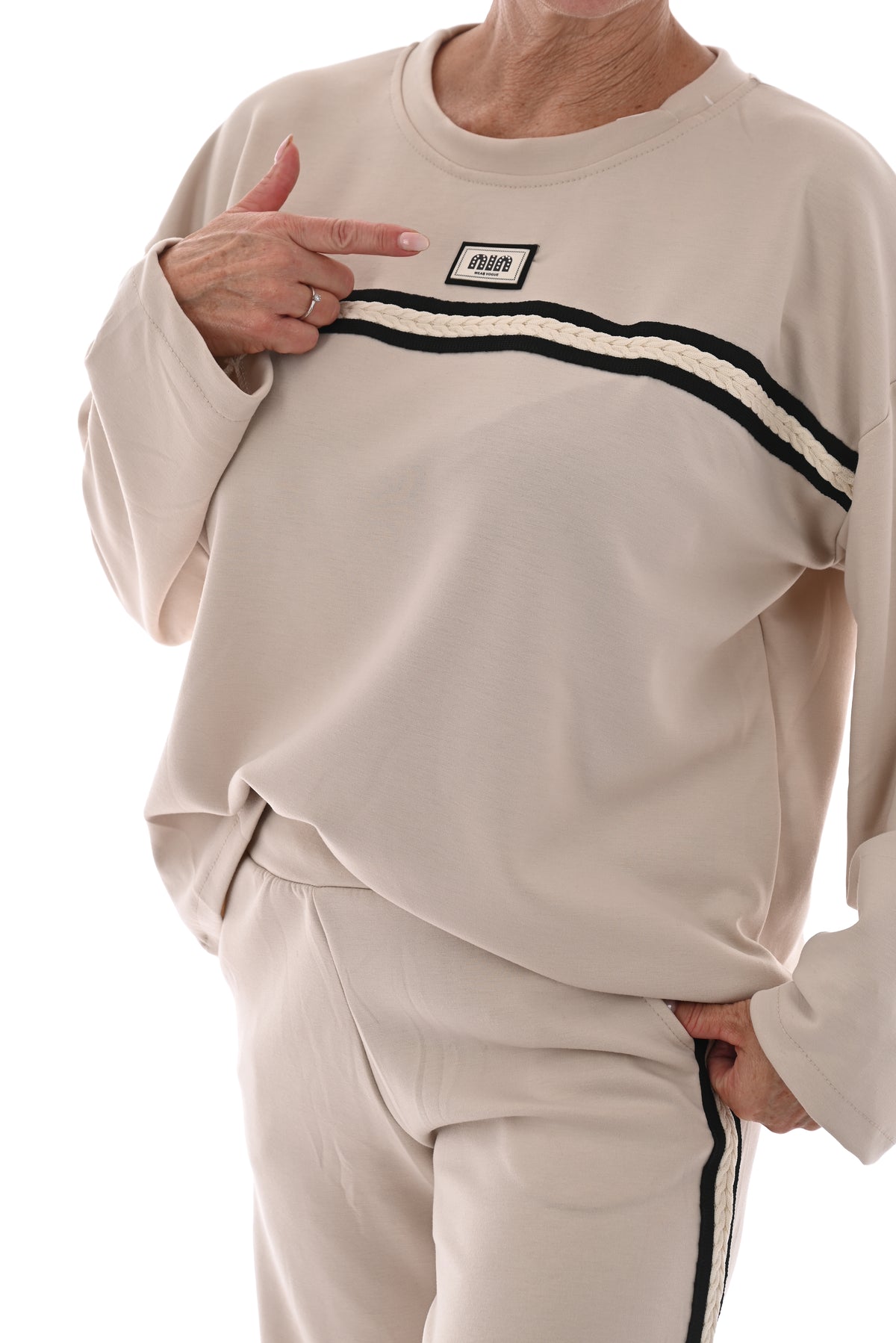 Tweedelig set nin strepenbies beige