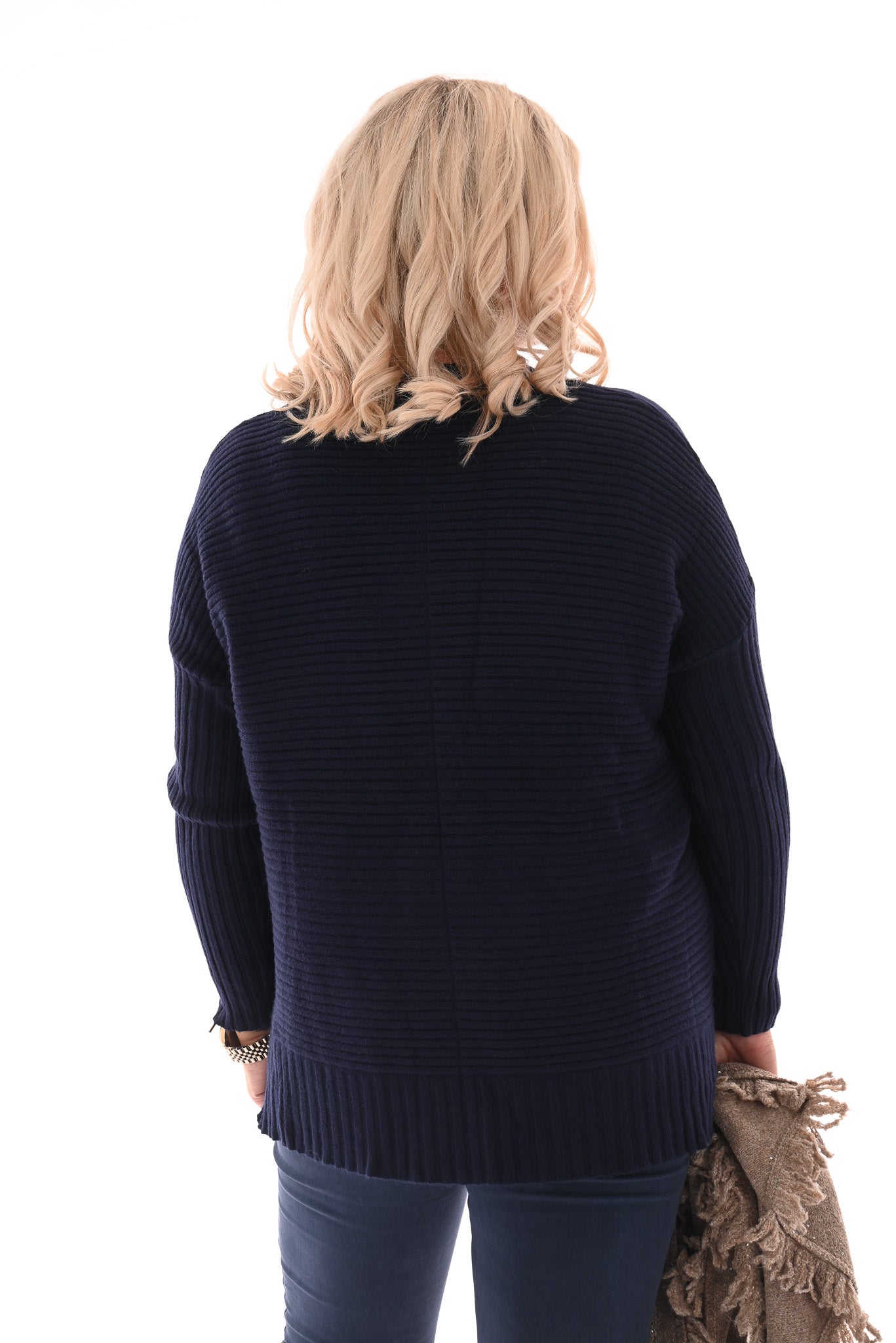 Trui lijnen v-hals marineblauw