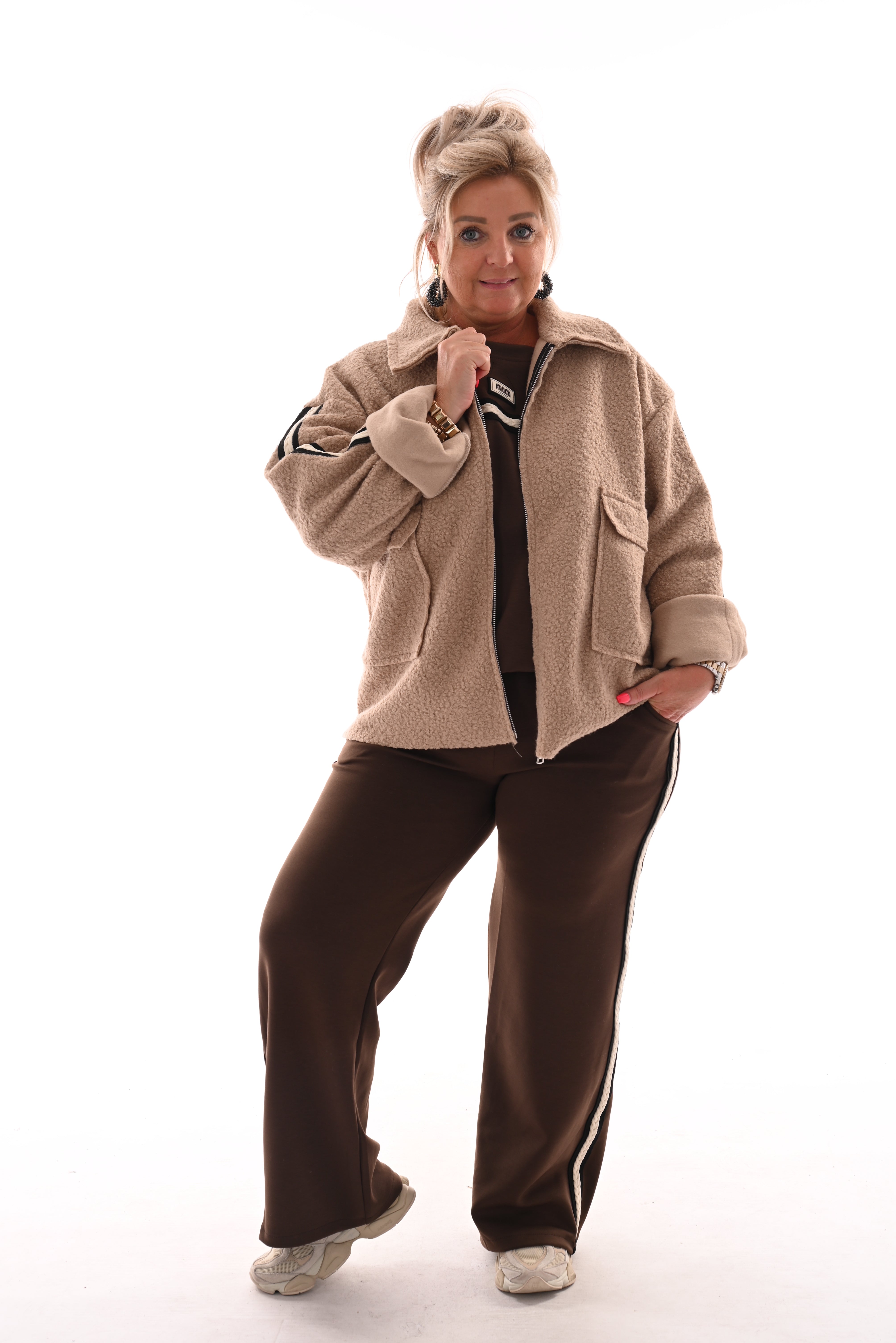 Boucle jas bies strepen camel