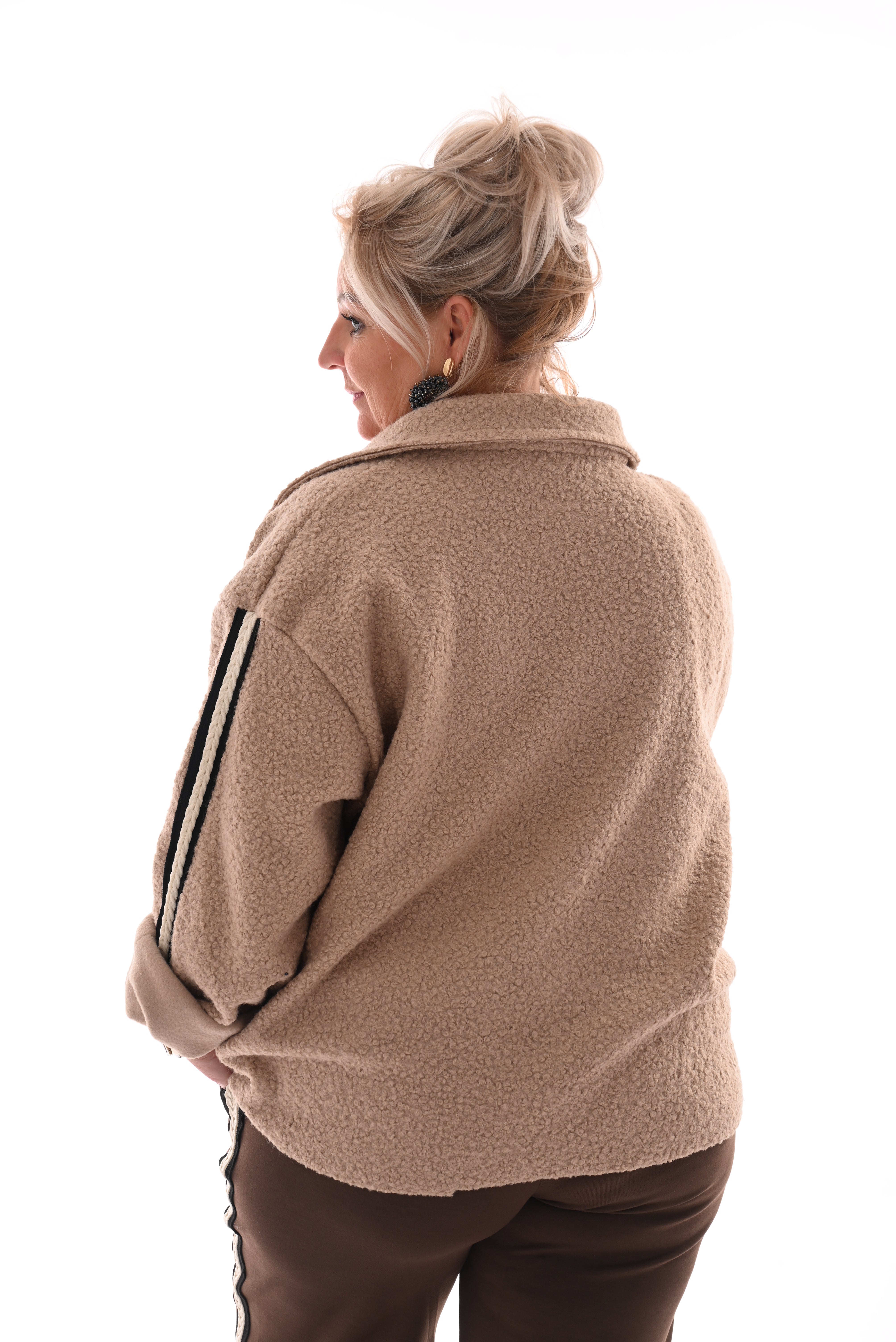 Boucle jas bies strepen camel