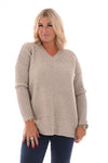Trui lijnen v-hals beige