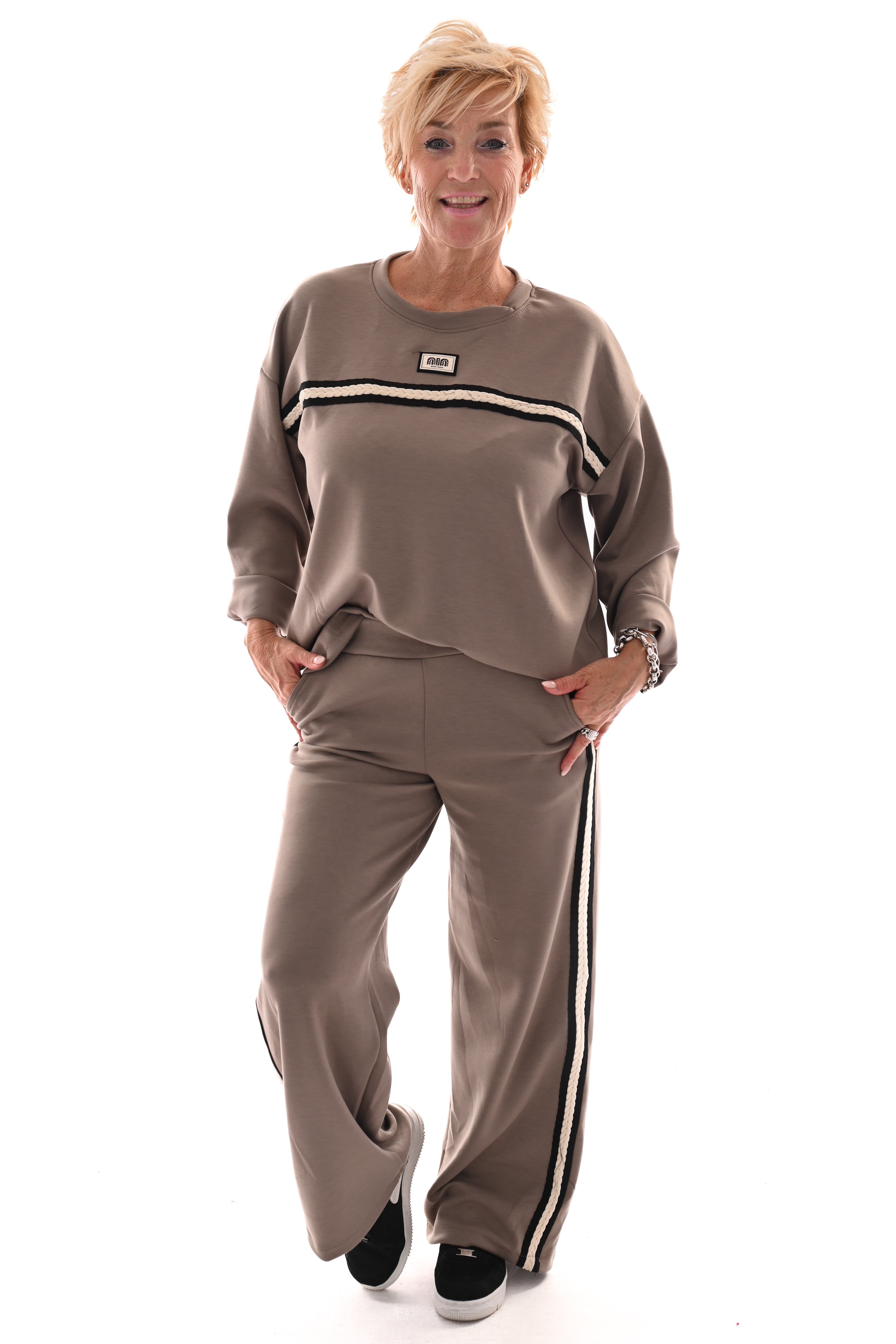 Tweedelig set nin strepenbies taupe