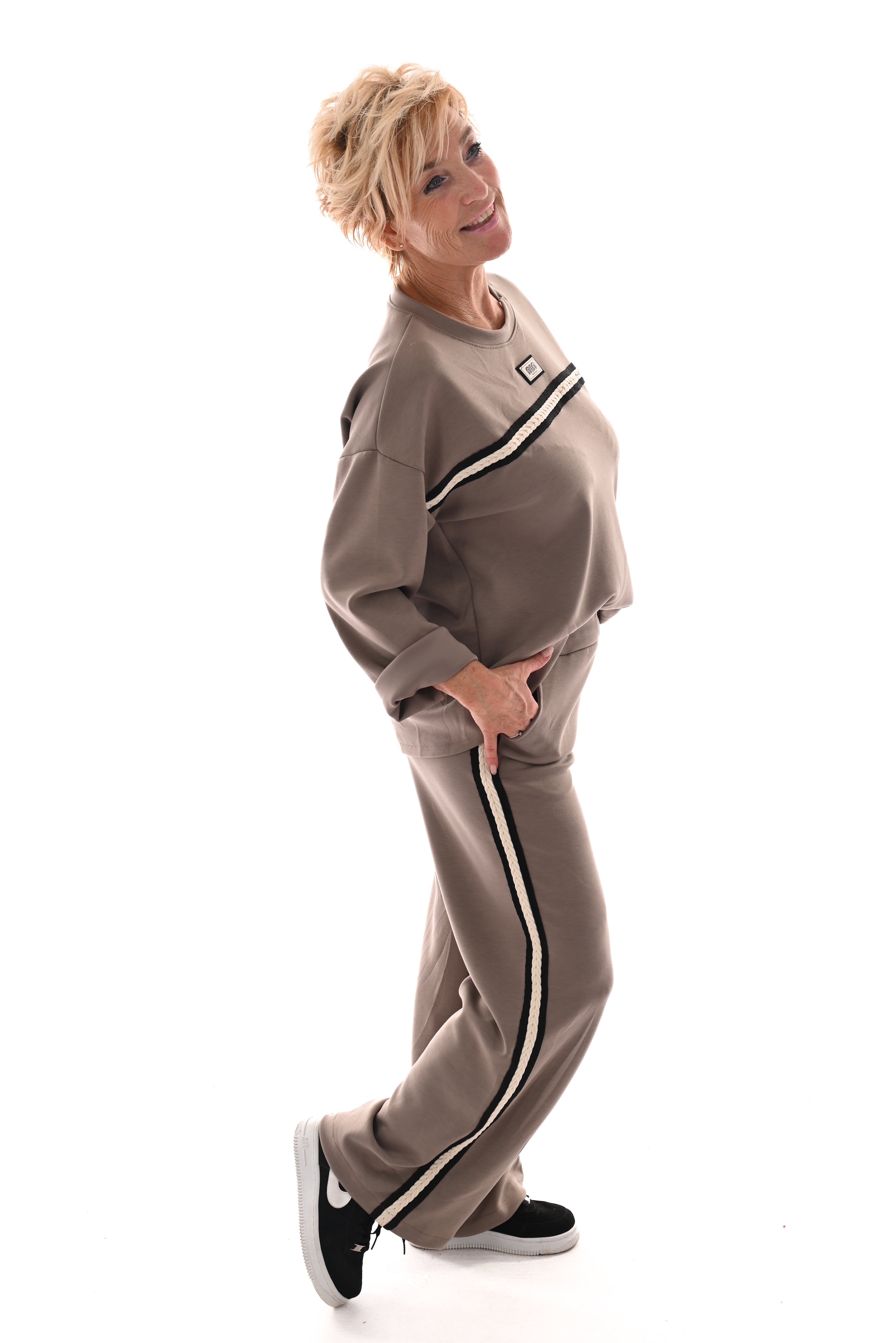 Tweedelig set nin strepenbies taupe