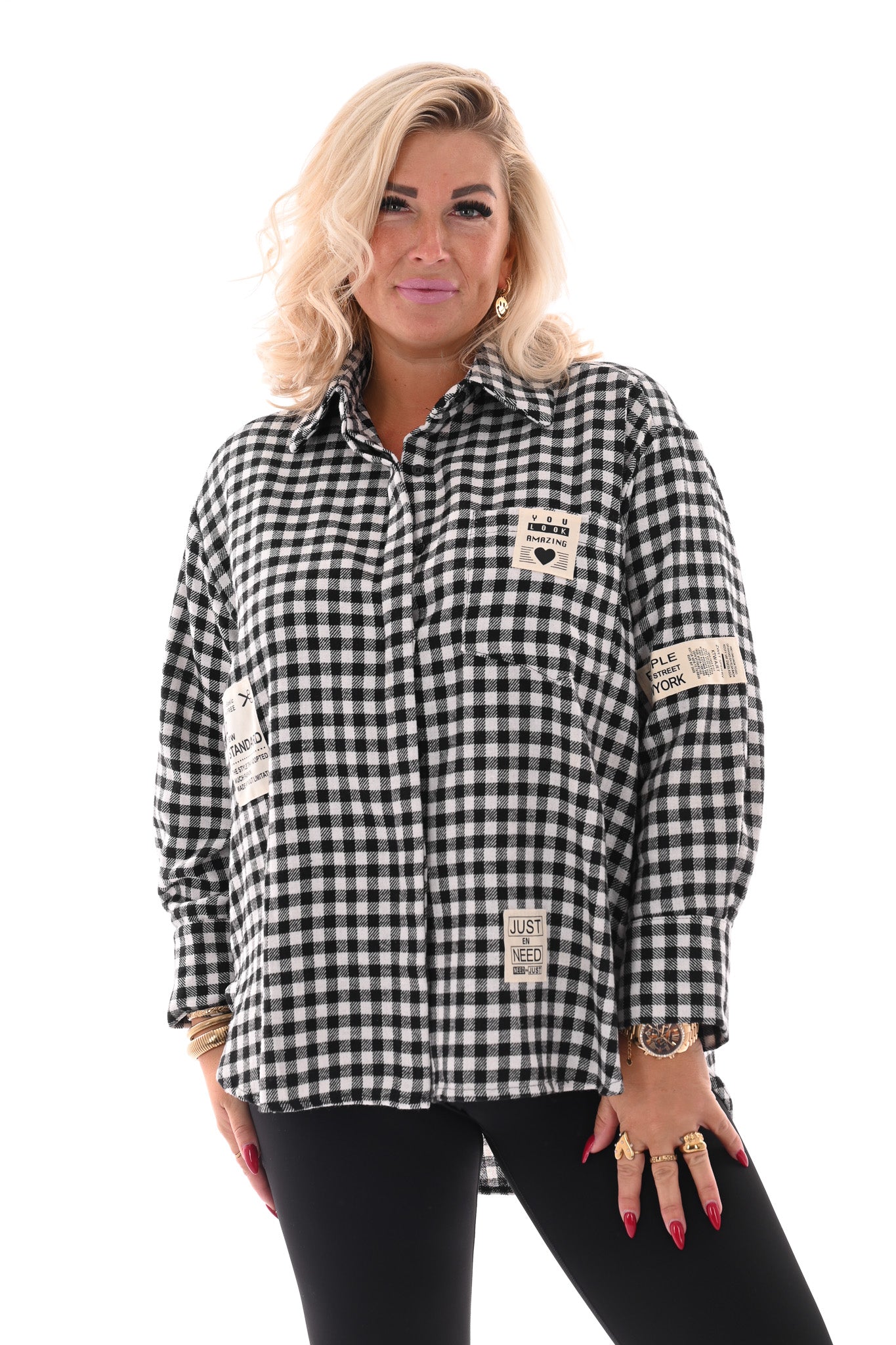 Houthakkers blouse met applicatie zwart/wit