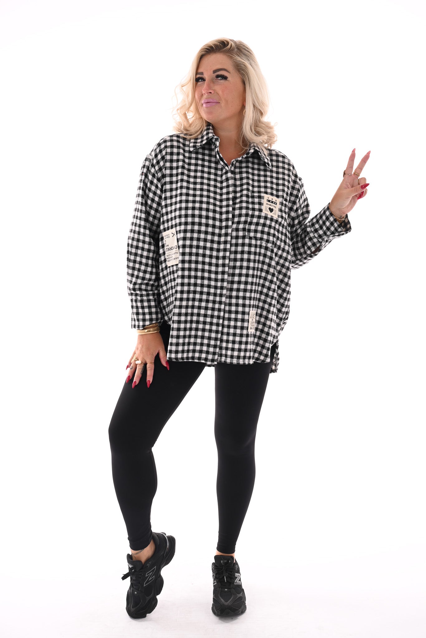 Houthakkers blouse met applicatie zwart/wit