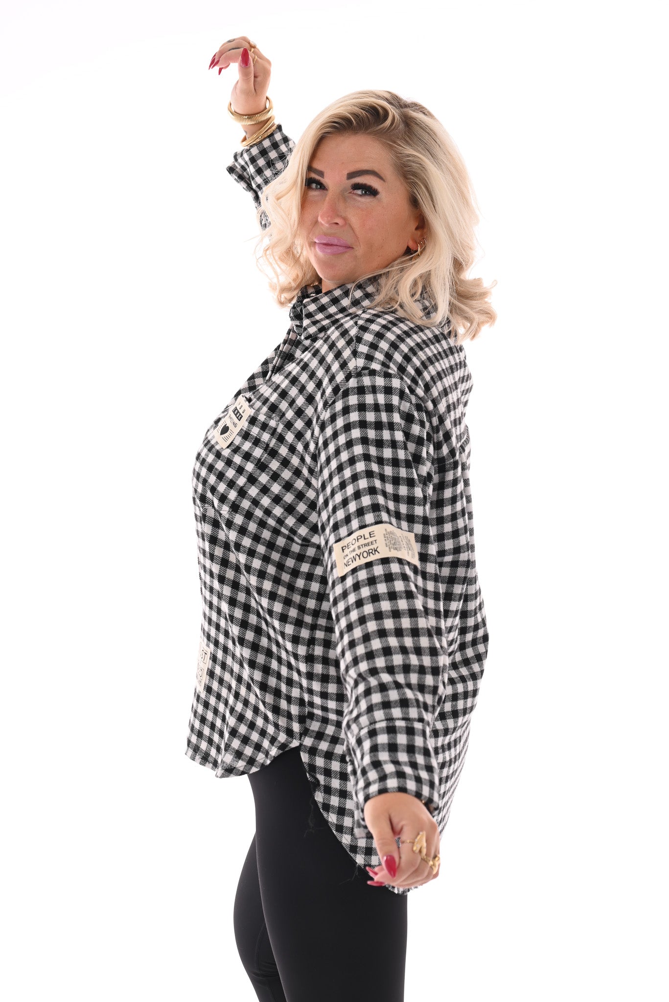 Houthakkers blouse met applicatie zwart/wit