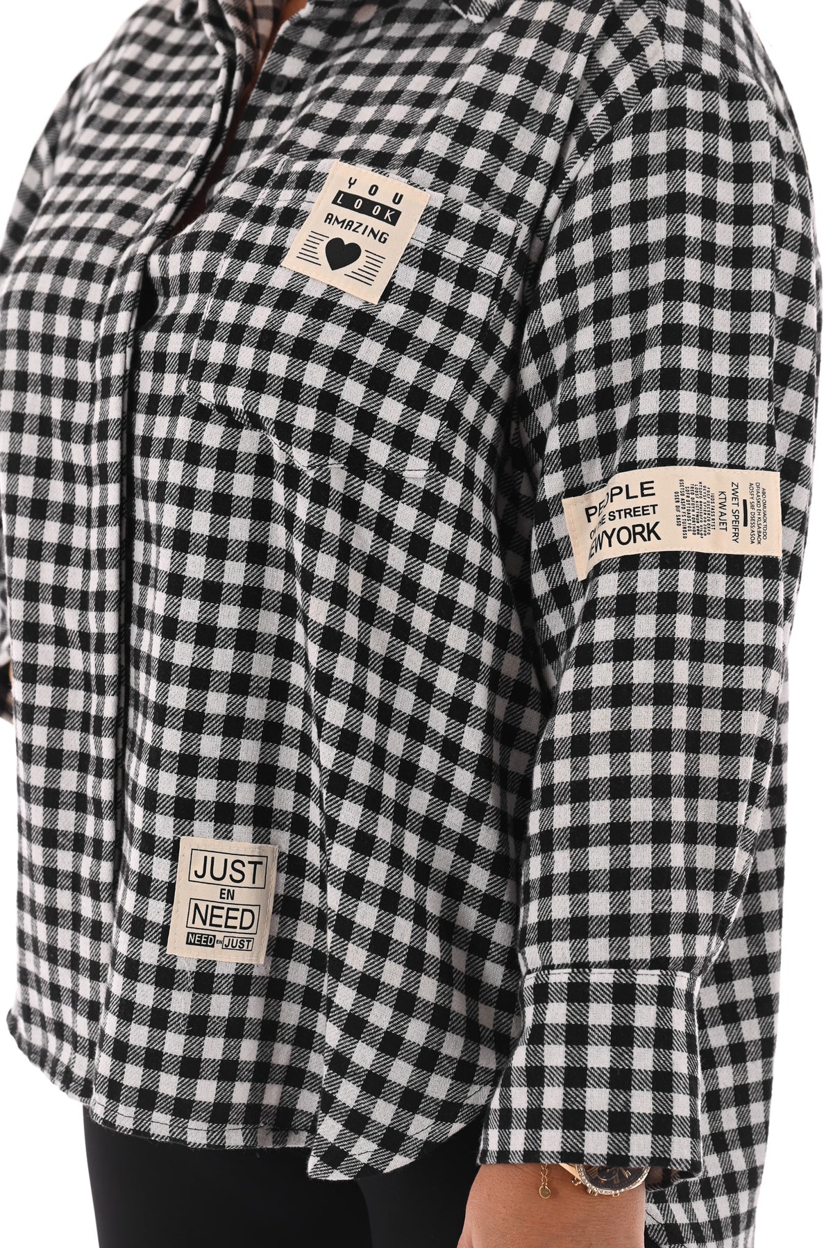 Houthakkers blouse met applicatie zwart/wit