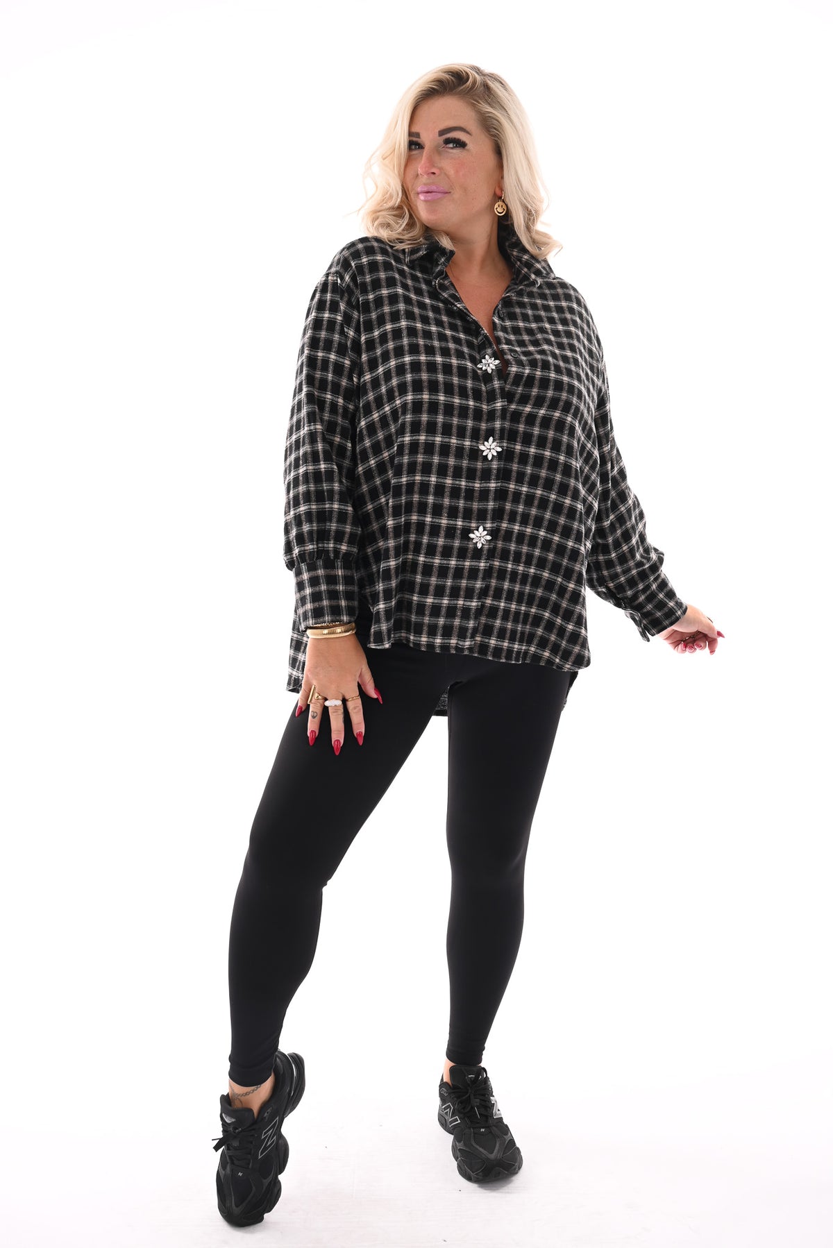 Blouse met ruit zwart