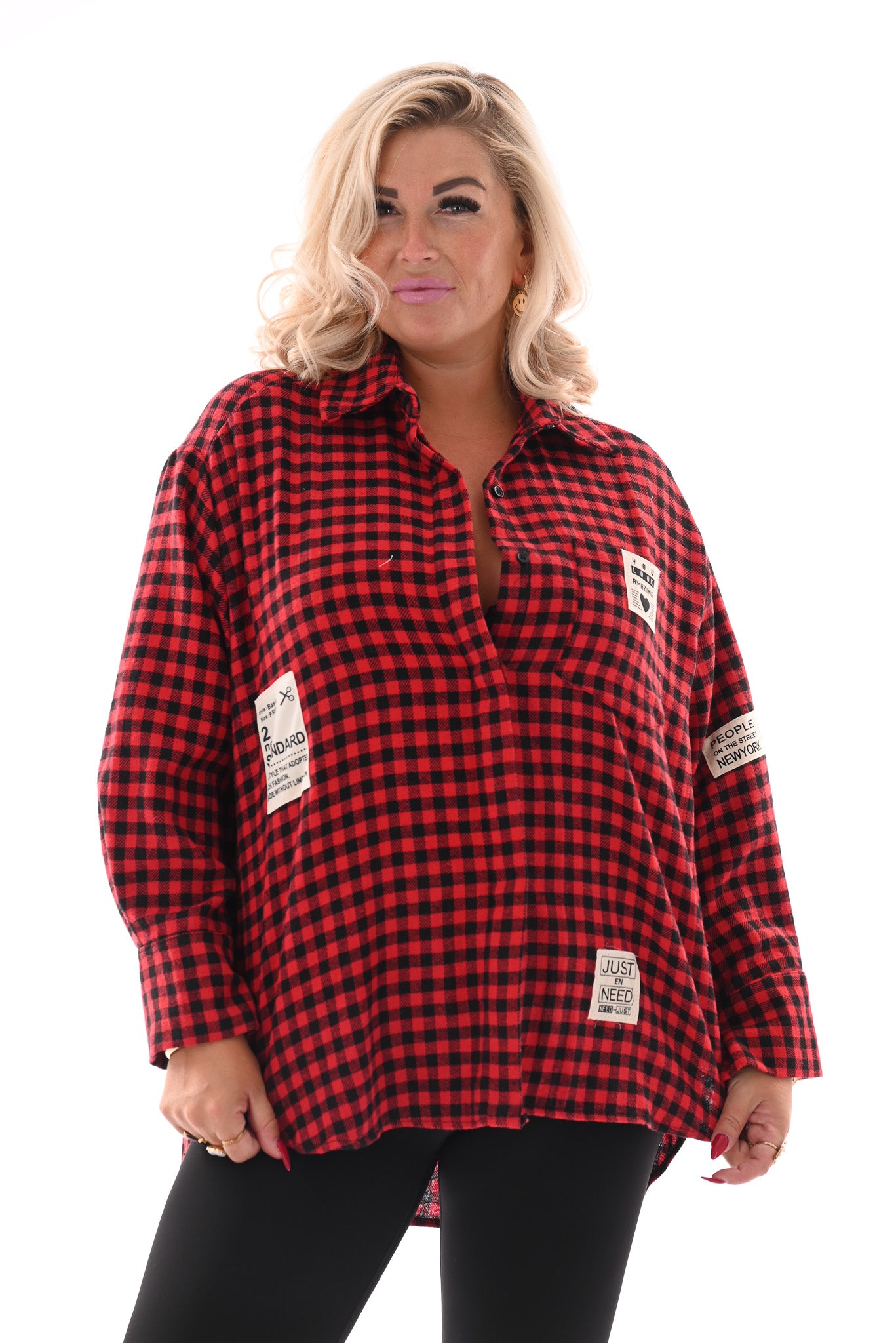 Houthakkers blouse met applicatie rood