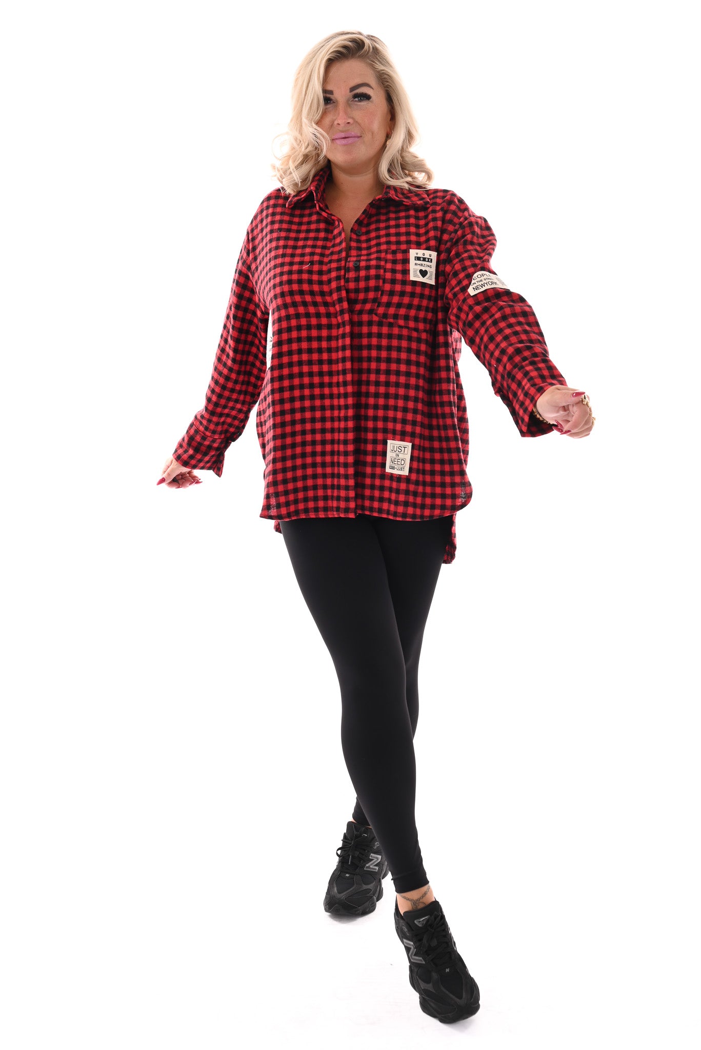 Houthakkers blouse met applicatie rood