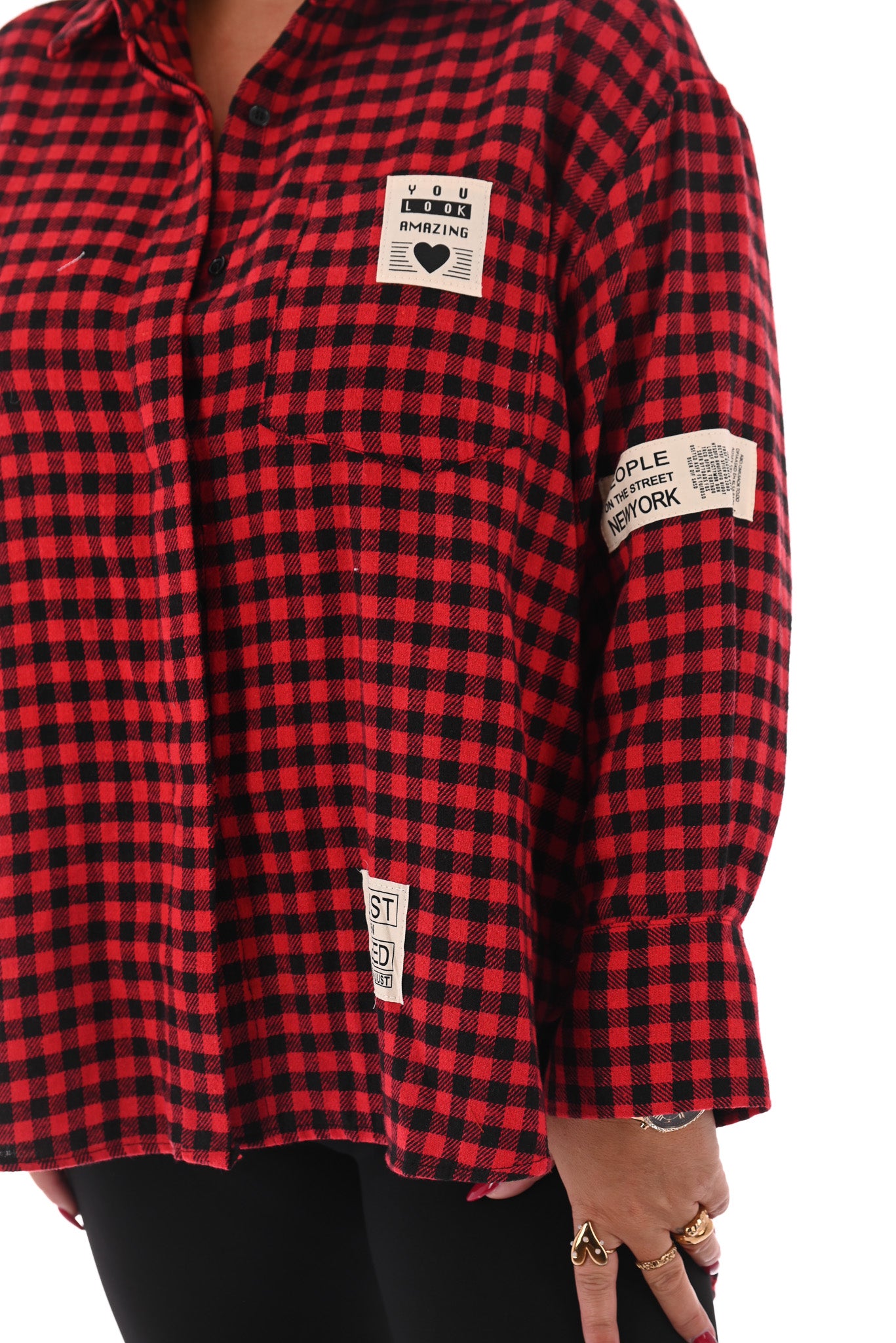 Houthakkers blouse met applicatie rood