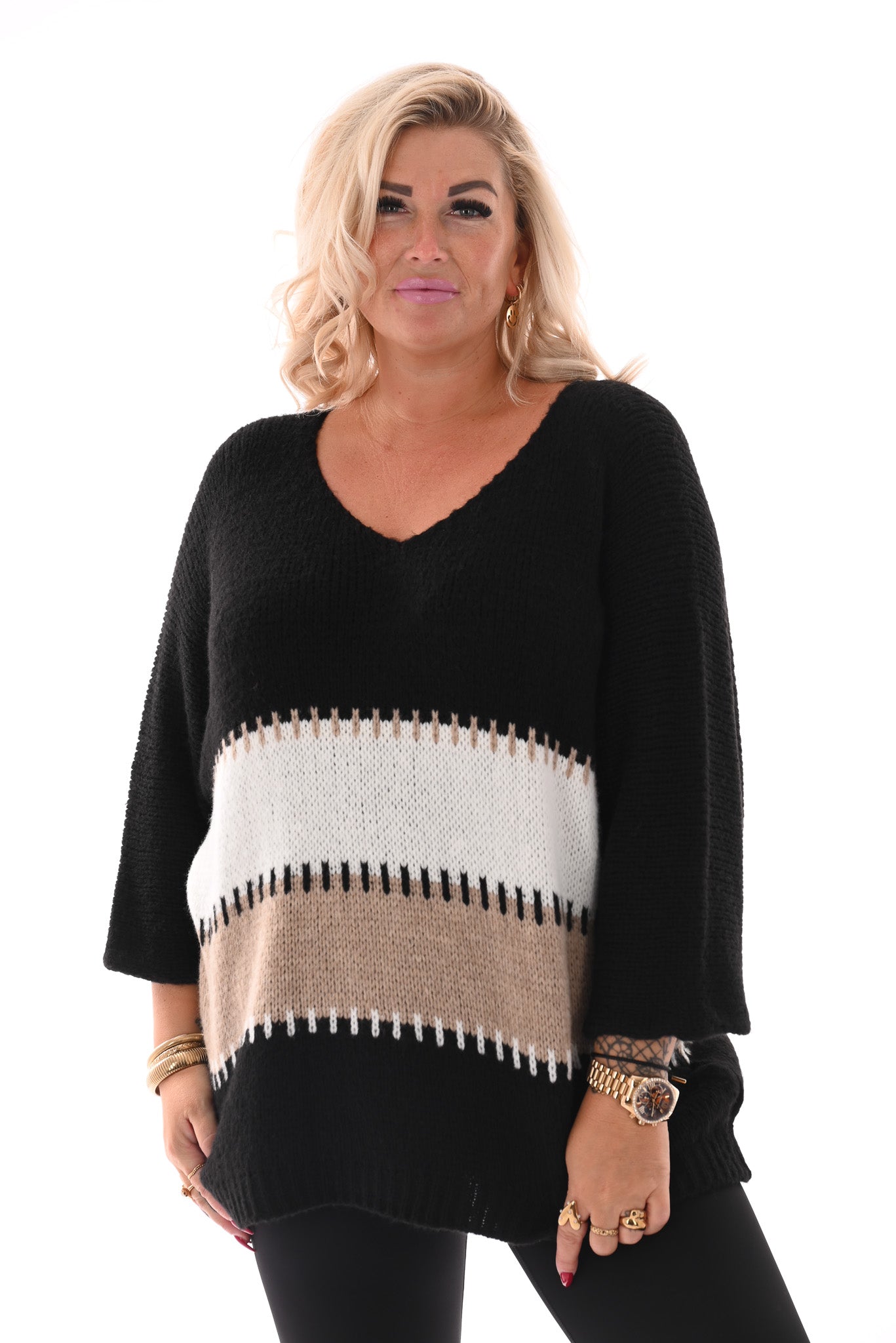 Gebreide trui v-hals zwart