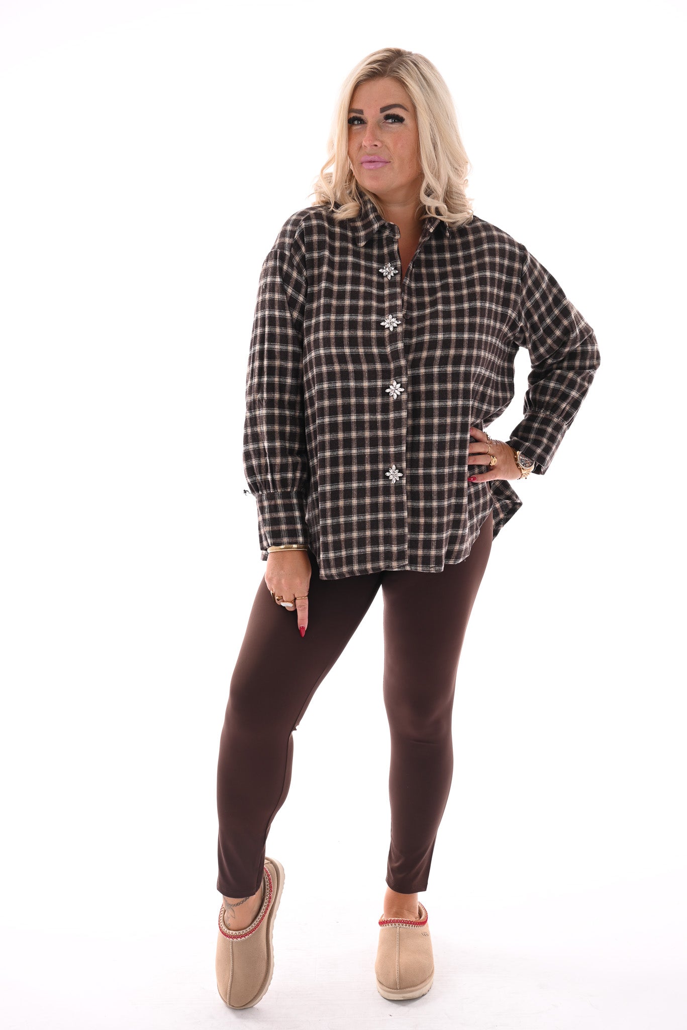 Blouse met ruit donkerbruin
