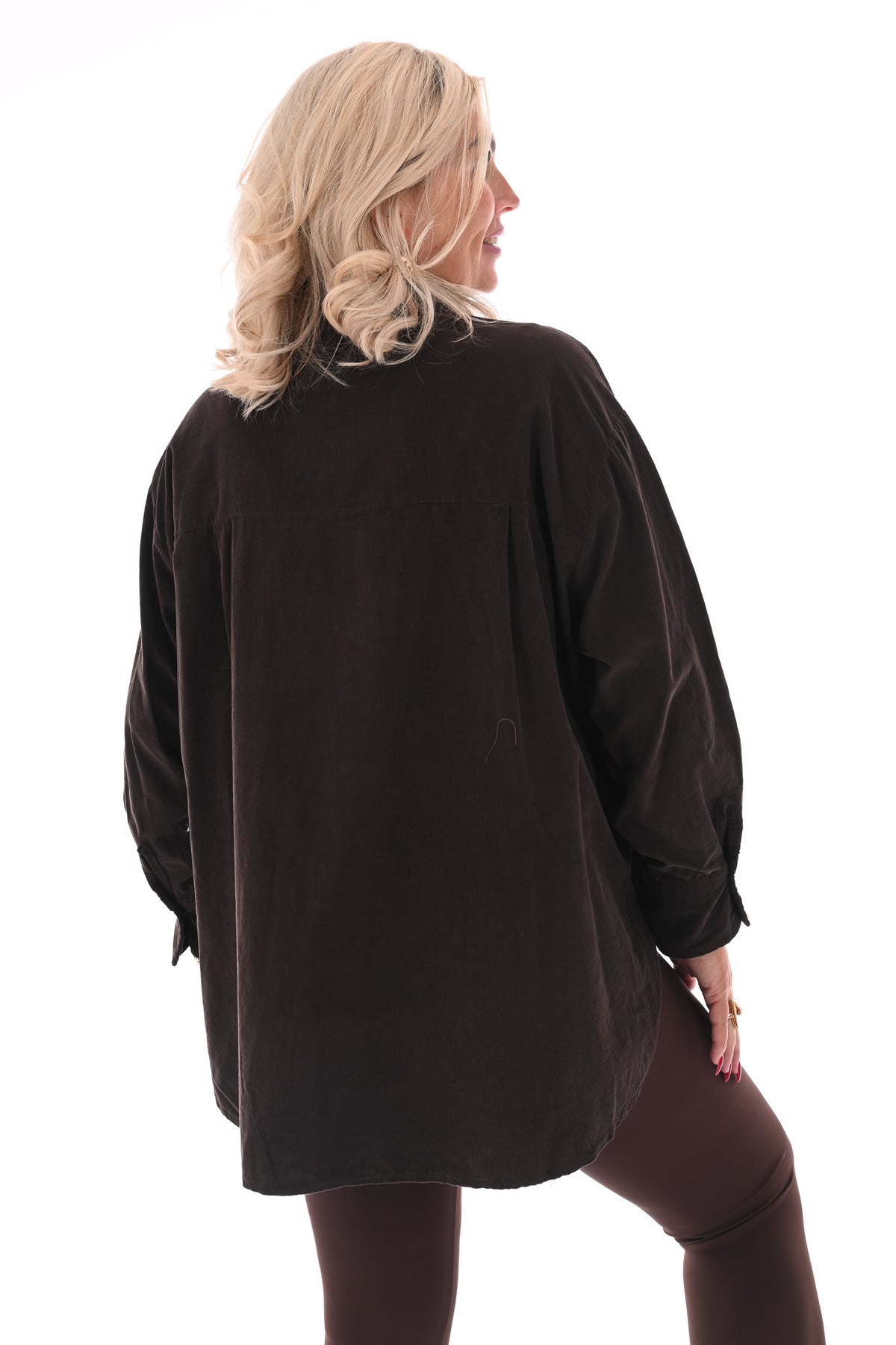 Rib blouse met broche donkerbruin
