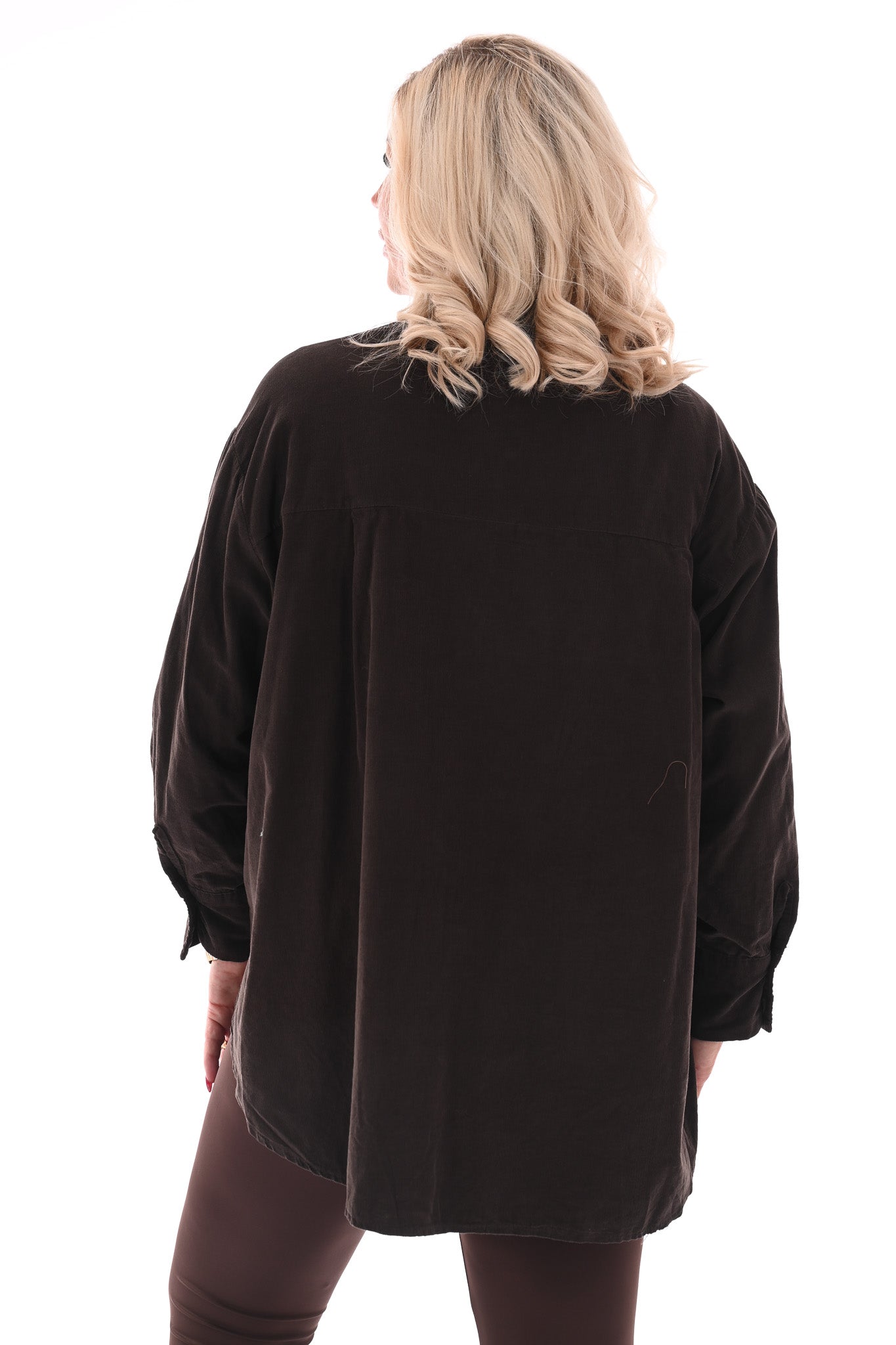 Rib blouse met broche donkerbruin
