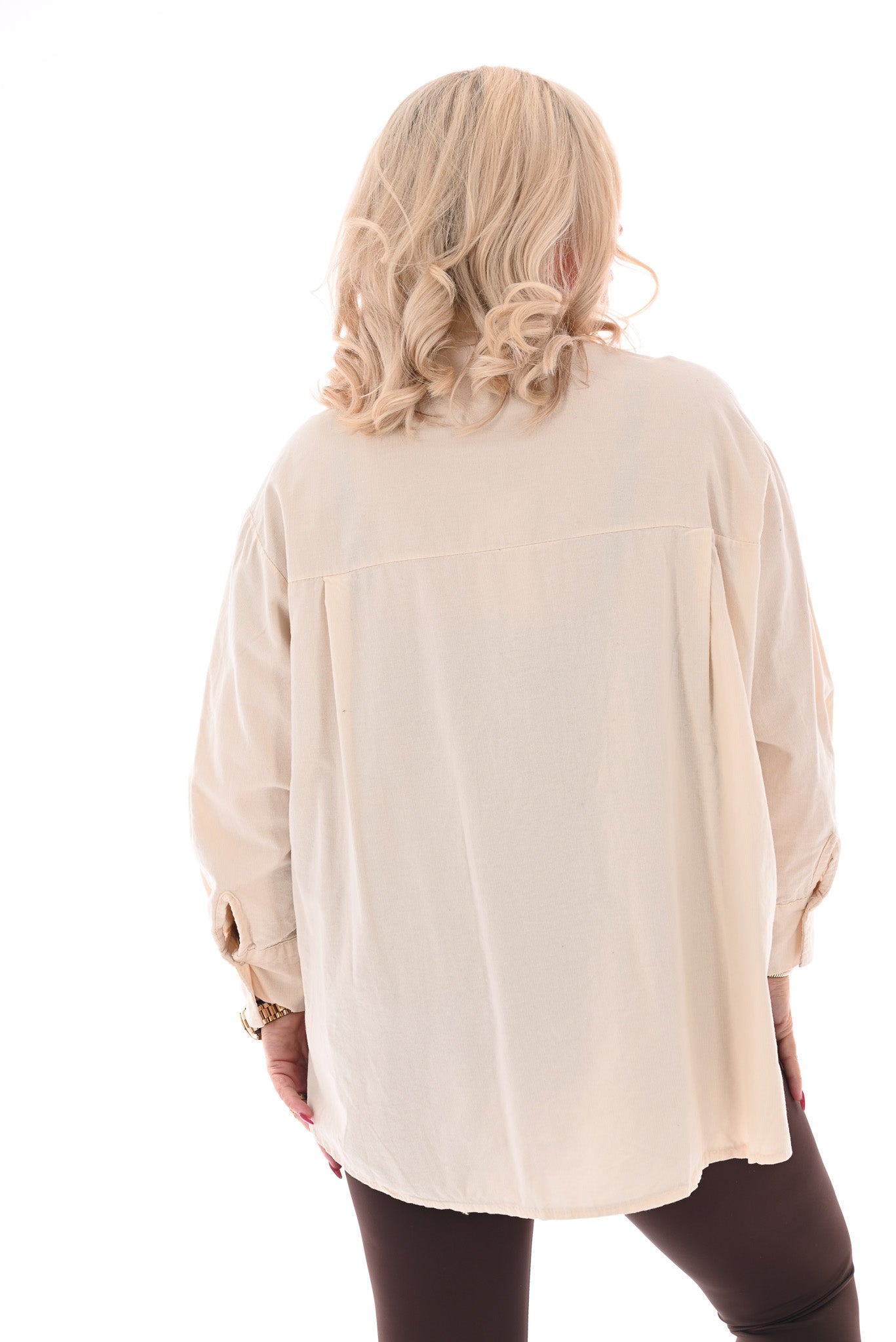 Rib blouse met broche roomwit