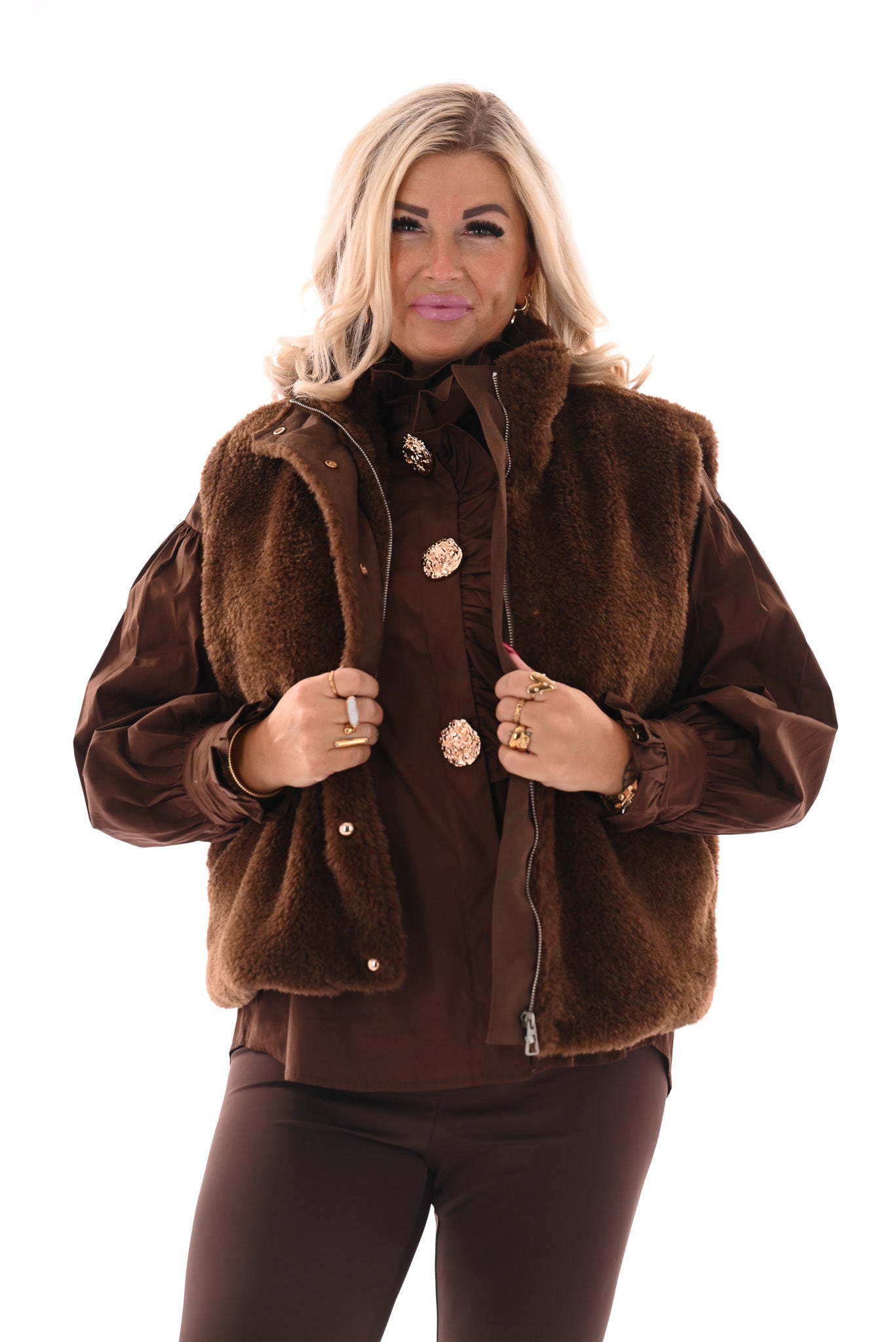 Bodywarmer faux fur bruin