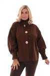 Blouse met roezelkraag bruin