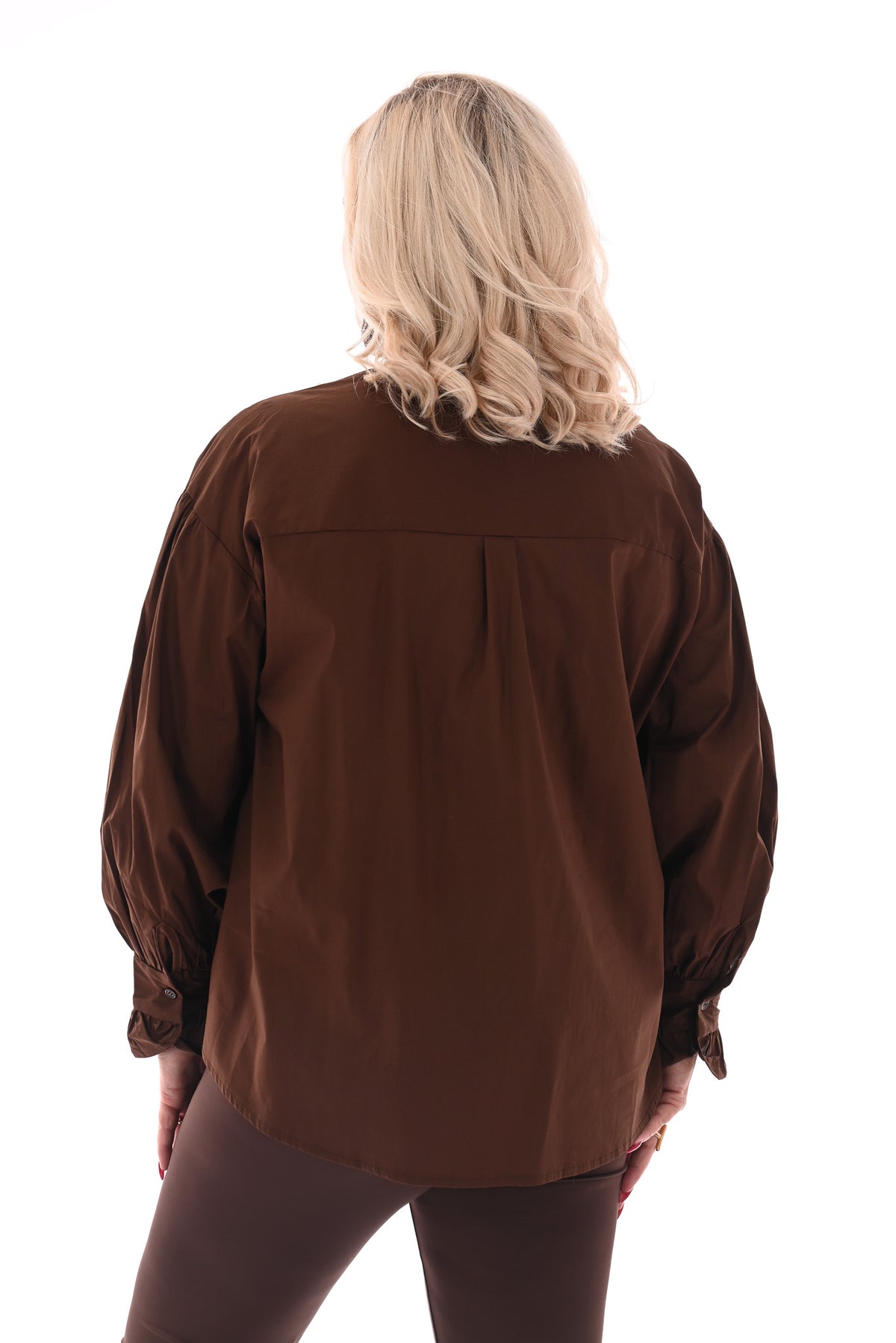Blouse met roezelkraag bruin