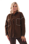 Jeansblouse met studs bruin