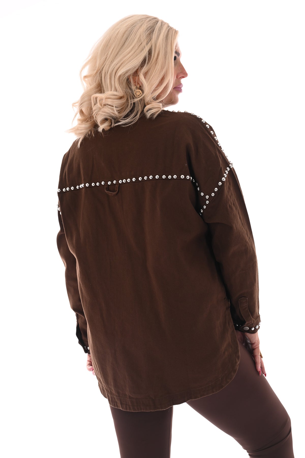 Jeansblouse met studs bruin