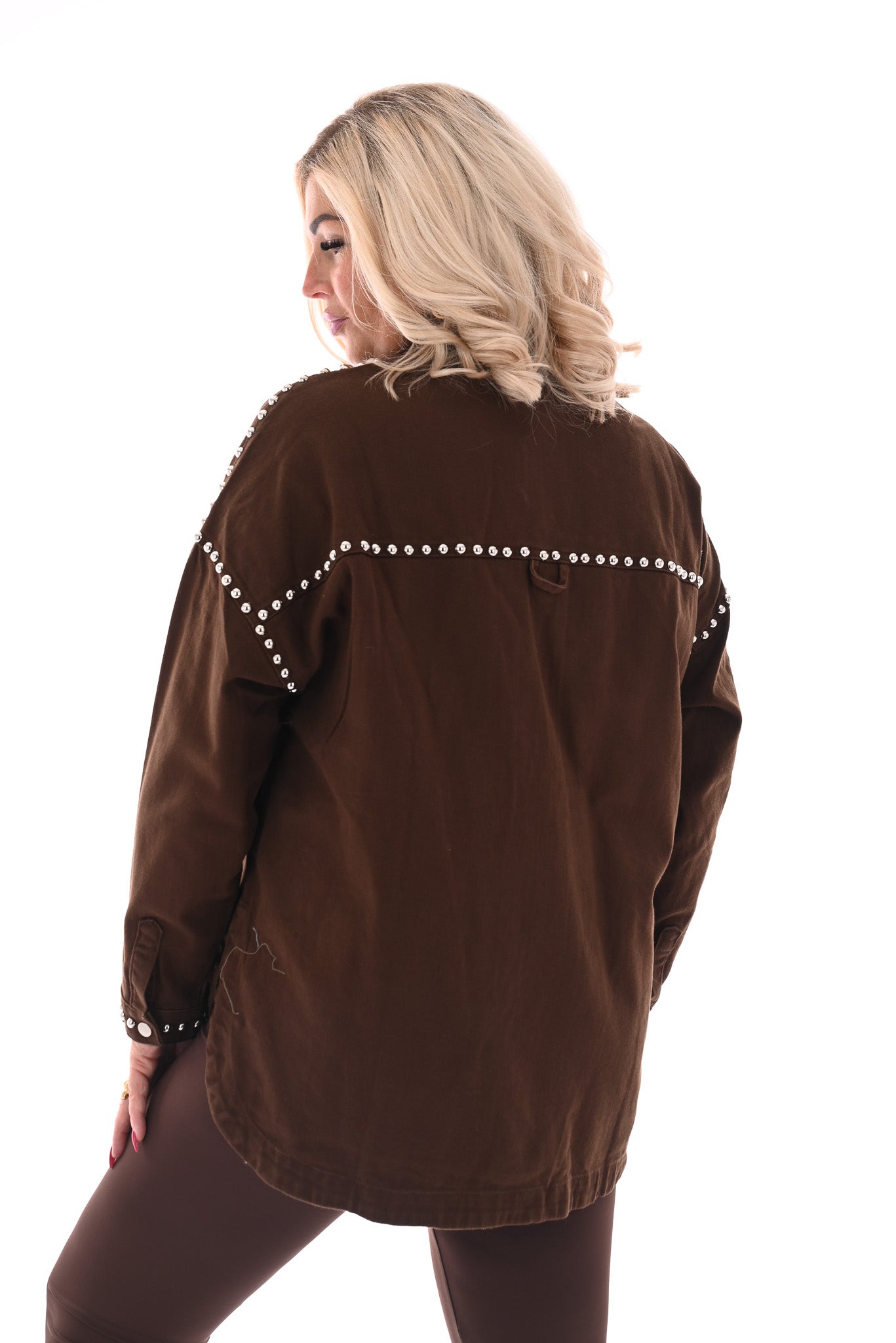 Jeansblouse met studs bruin