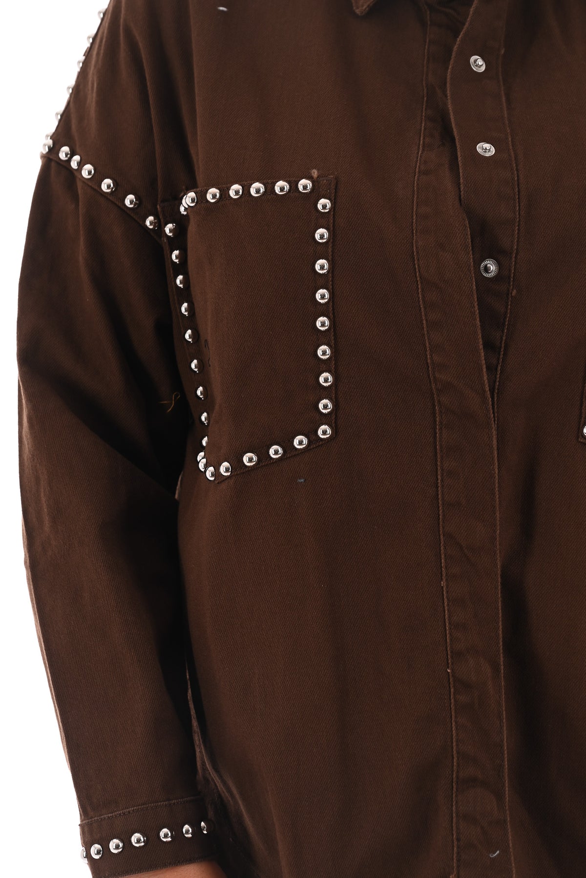Jeansblouse met studs bruin