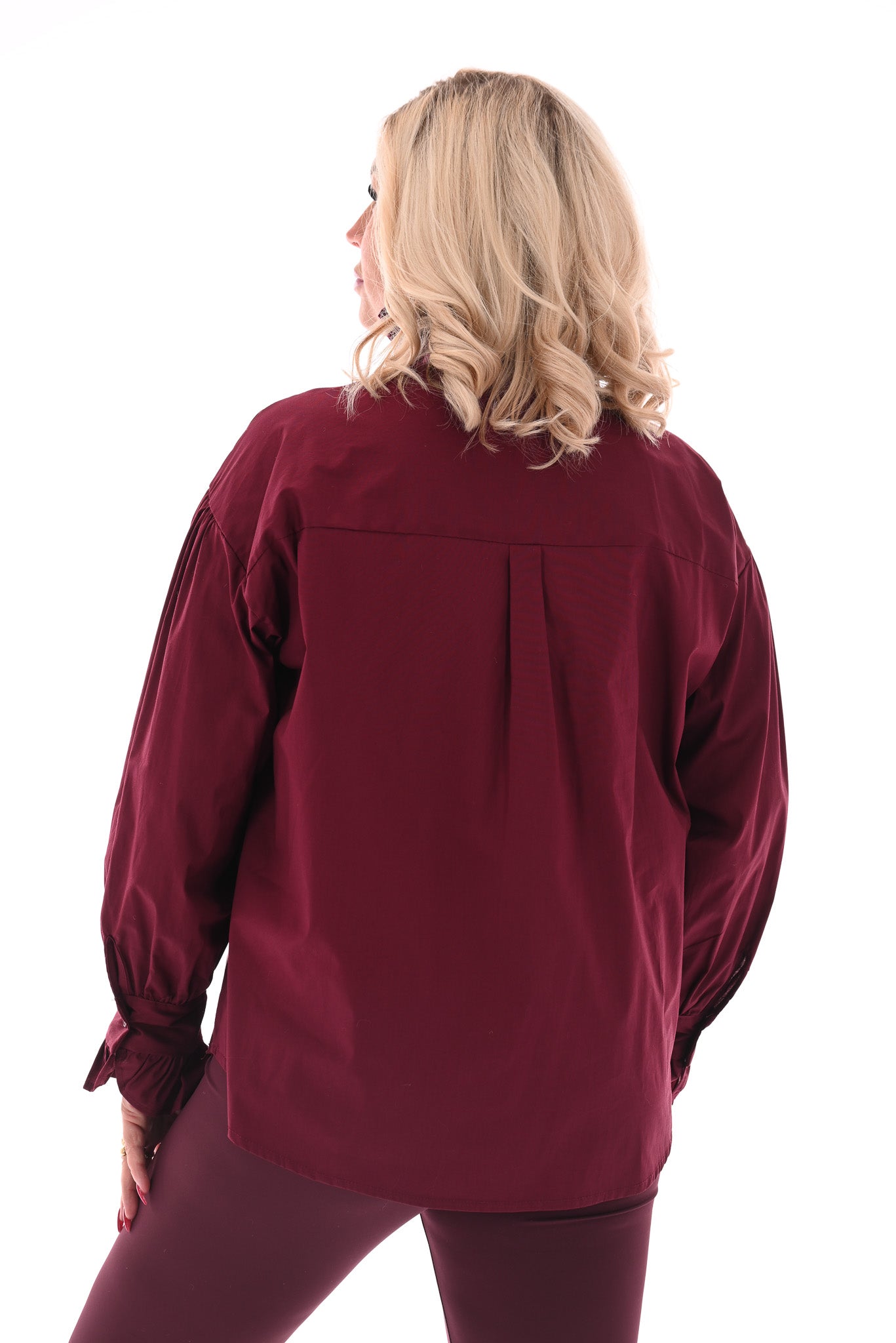Blouse met roezelkraag bordeaux