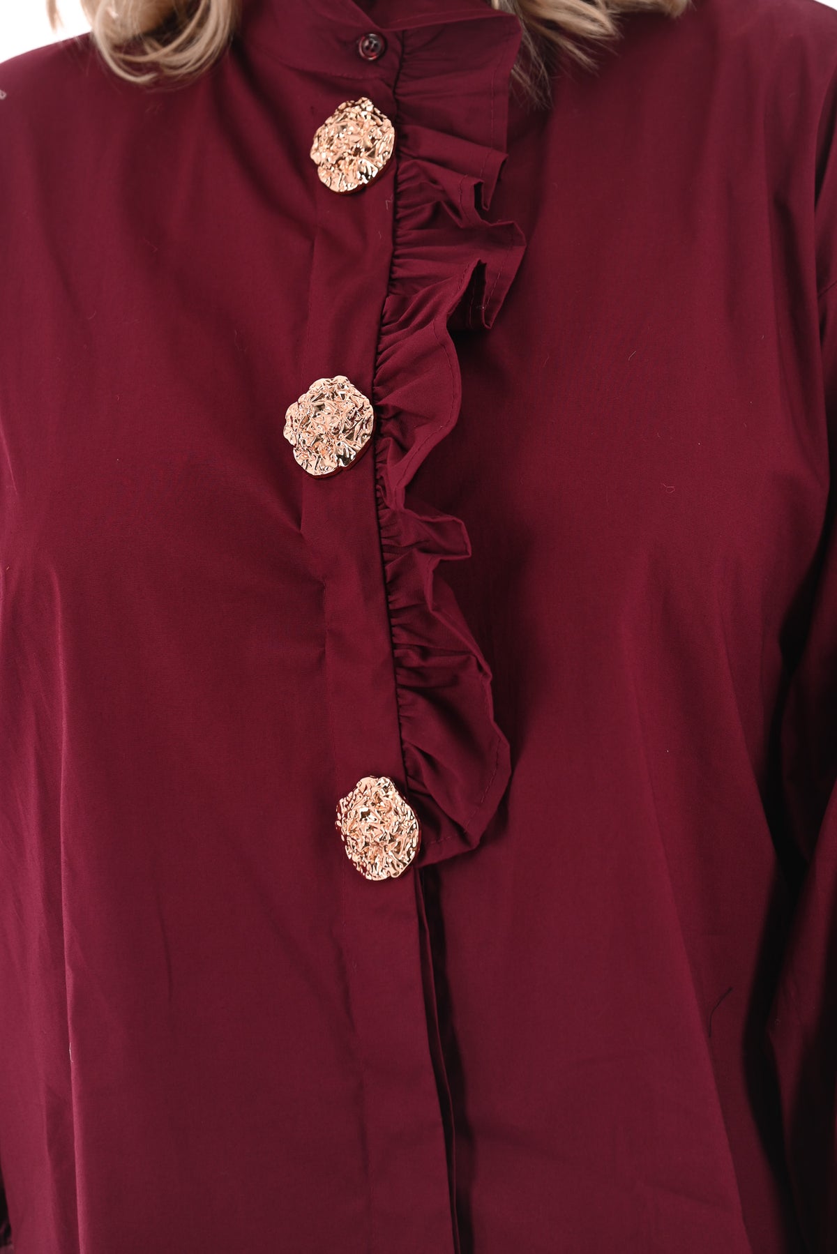 Blouse met roezelkraag bordeaux