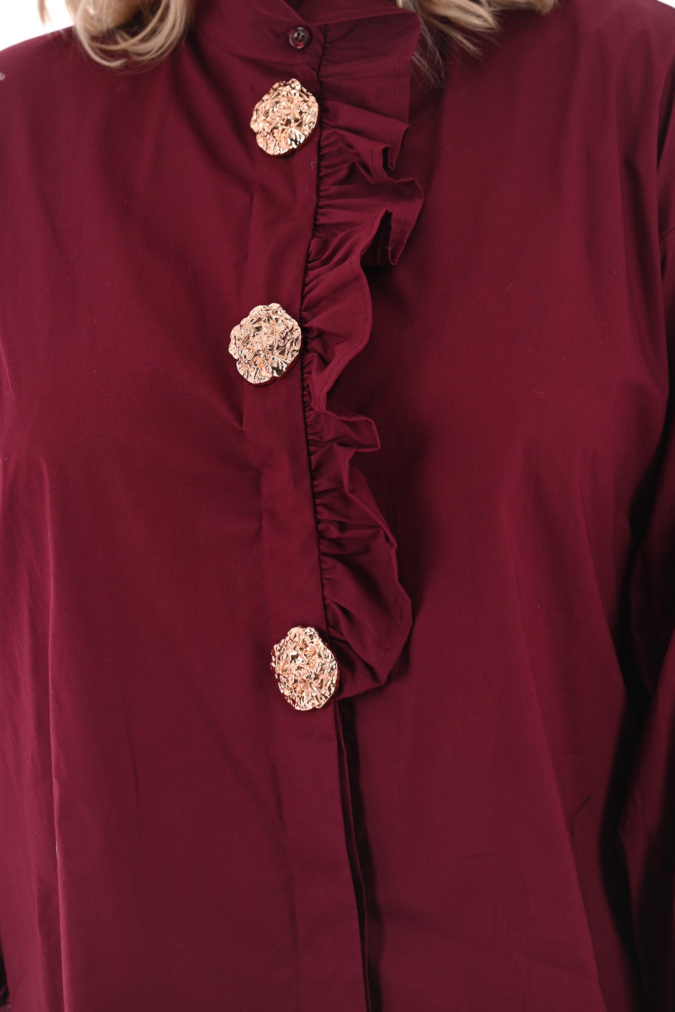 Blouse met roezelkraag bordeaux