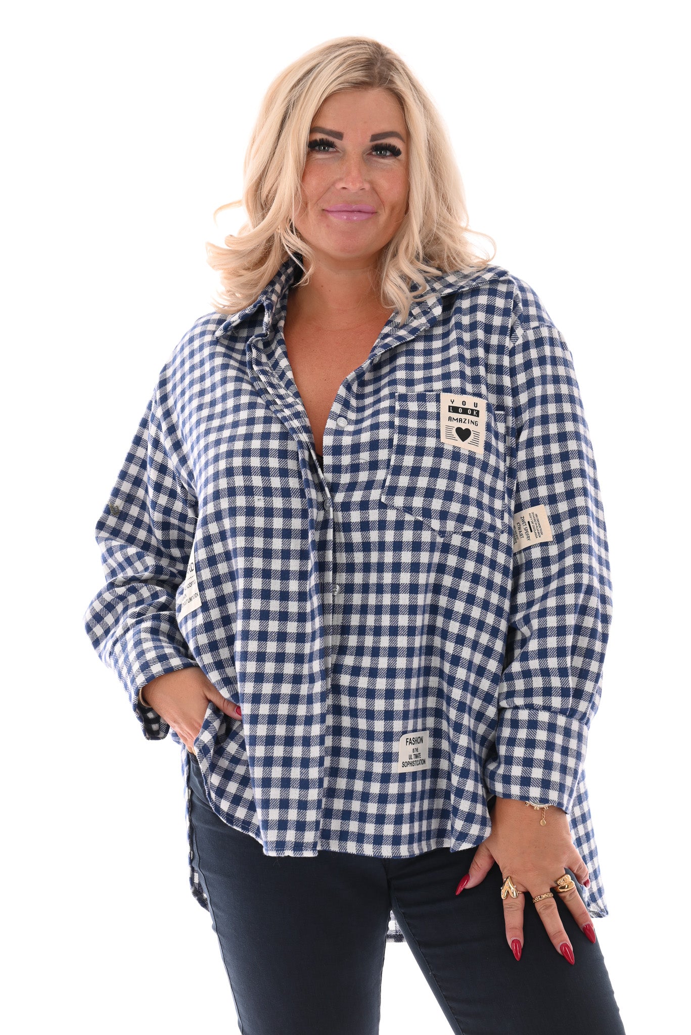 Houthakkers blouse met applicatie blauw