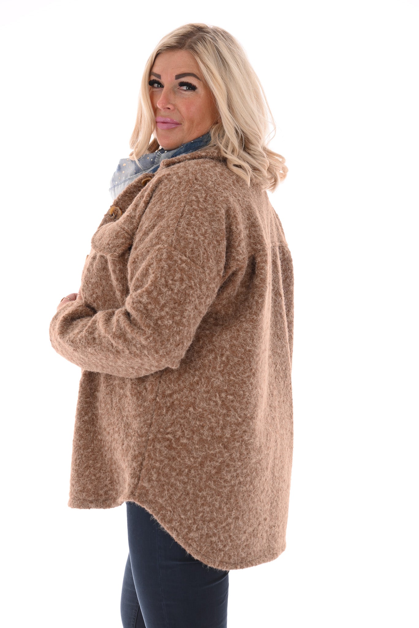 Wavy boucle jas camel