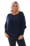 Trui vleermuis uni marineblauw