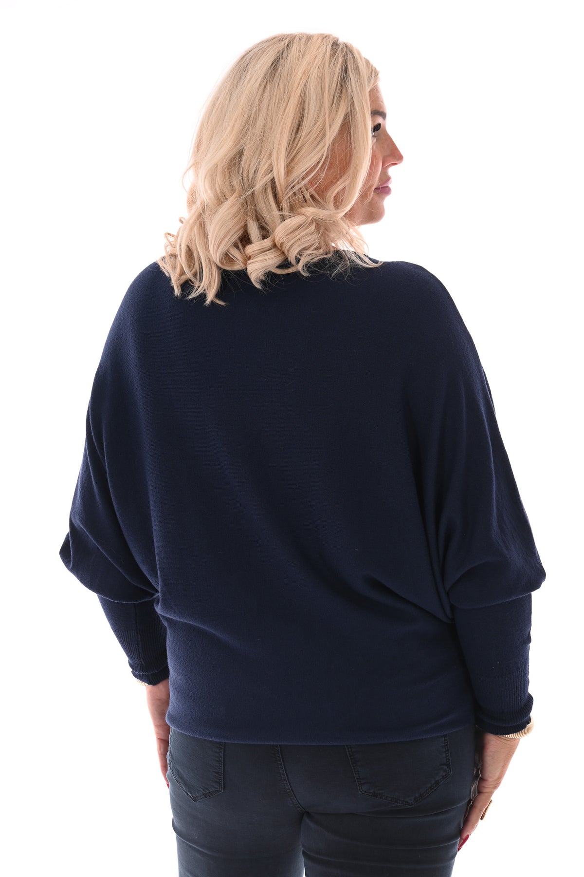 Trui vleermuis uni marineblauw