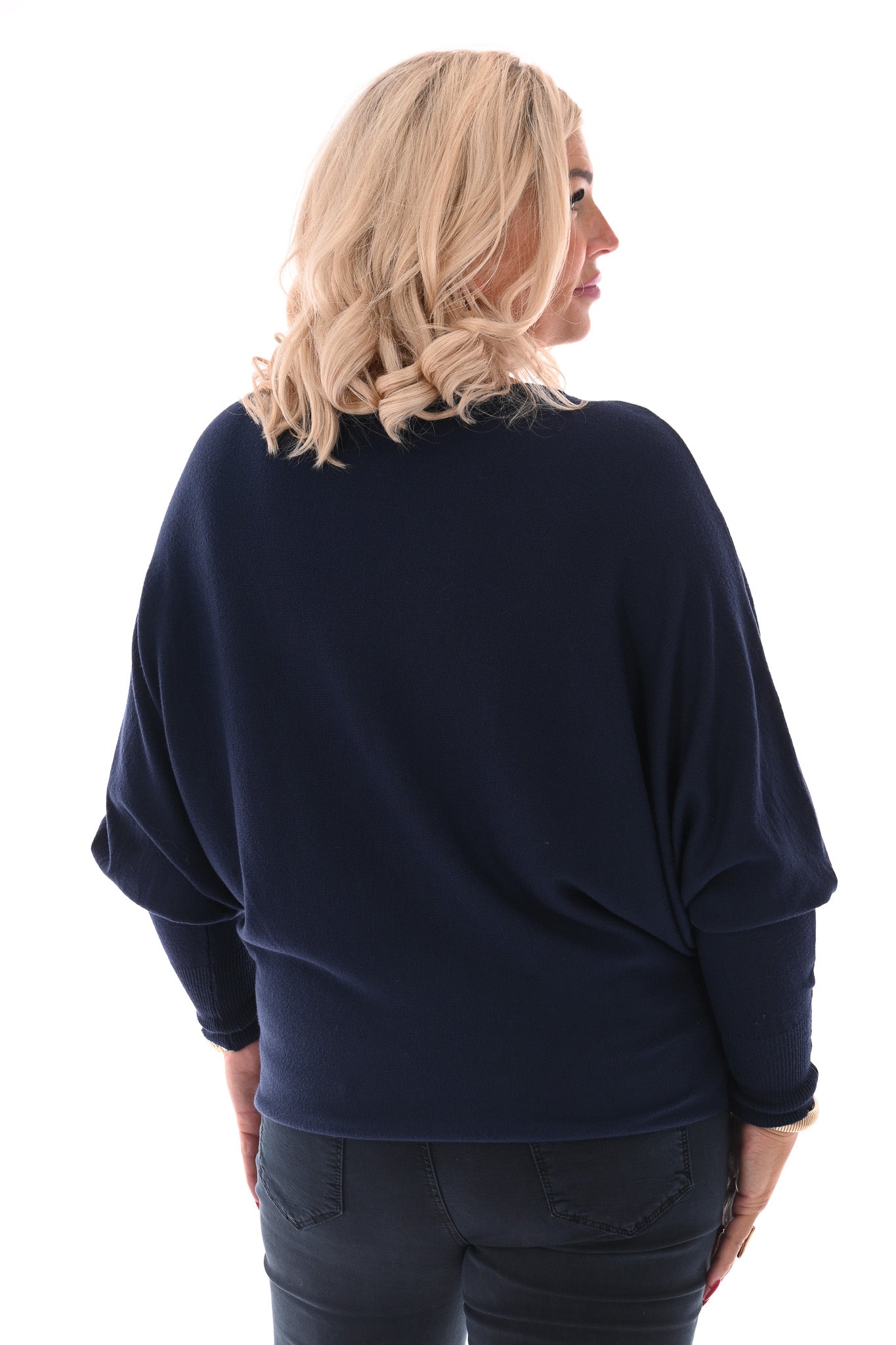 Trui vleermuis uni marineblauw
